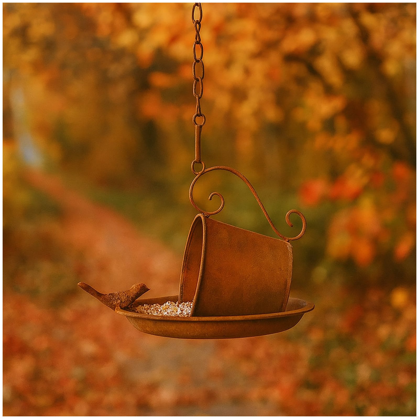 HTI-Living Dekorative Vogelfutterstation Metall Tasse zum Aufh&auml;ngen Rostoptik - Bild 1