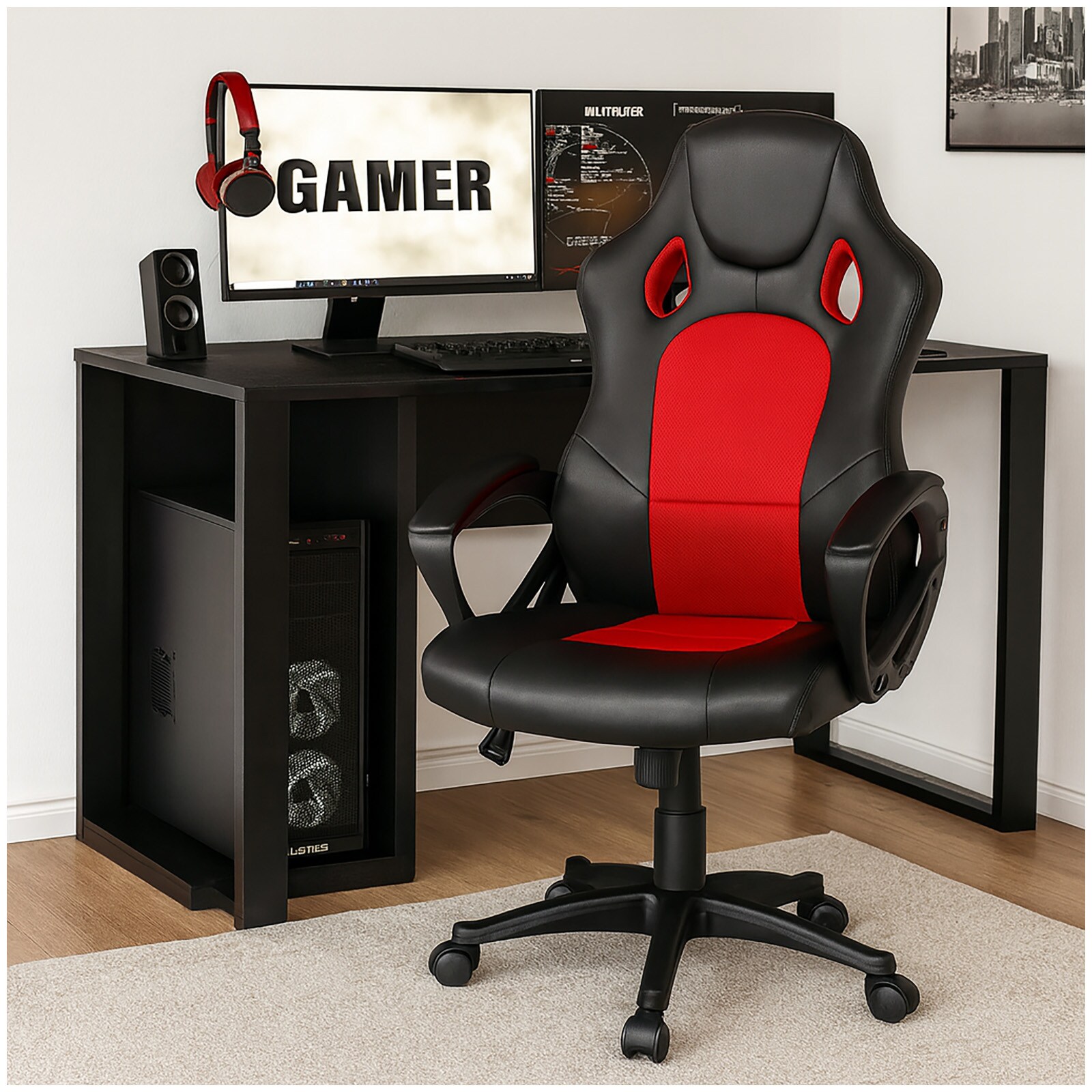 HTI-Living Drehstuhl Schwarz-Rot Daytona - Bild 1