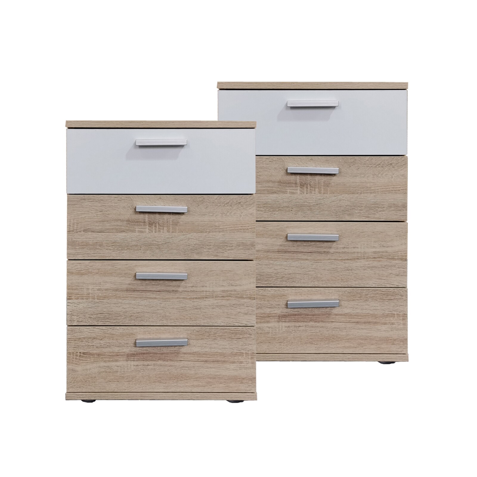 HTI-Living Nachtkommode 4 Schubladen Nina Sonoma Weiß 2er-Set