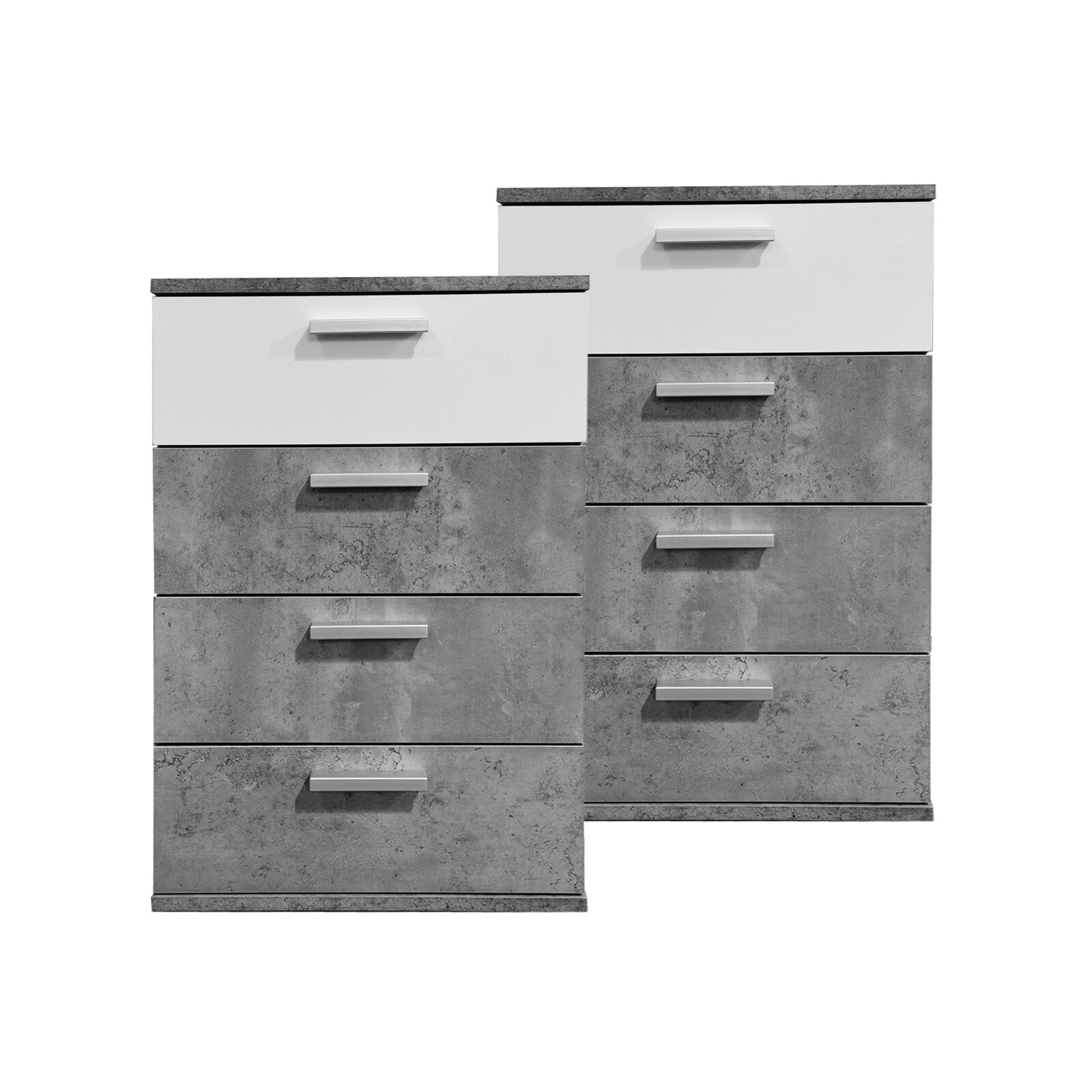 HTI-Living Nachtkommode 4 Schubladen Nina Beton Weiß 2er-Set