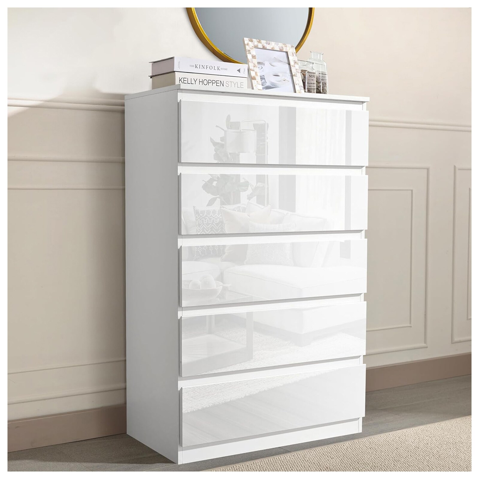 HTI-Living Sideboard Kenji 5 Schubladen Hochglanz Wei&szlig; - Bild 1