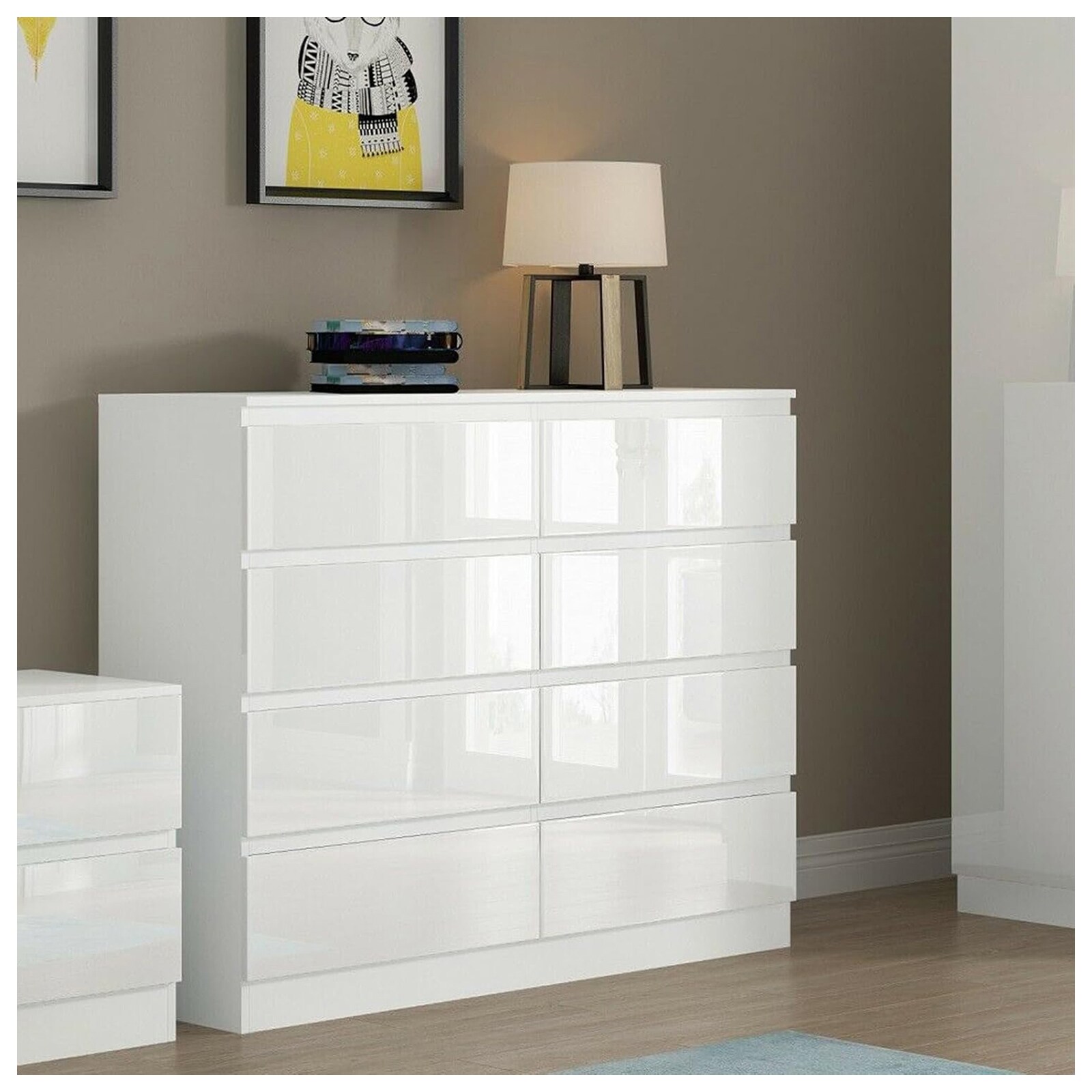 HTI-Living Sideboard Kenji 8 Schubladen Hochglanz Weiß