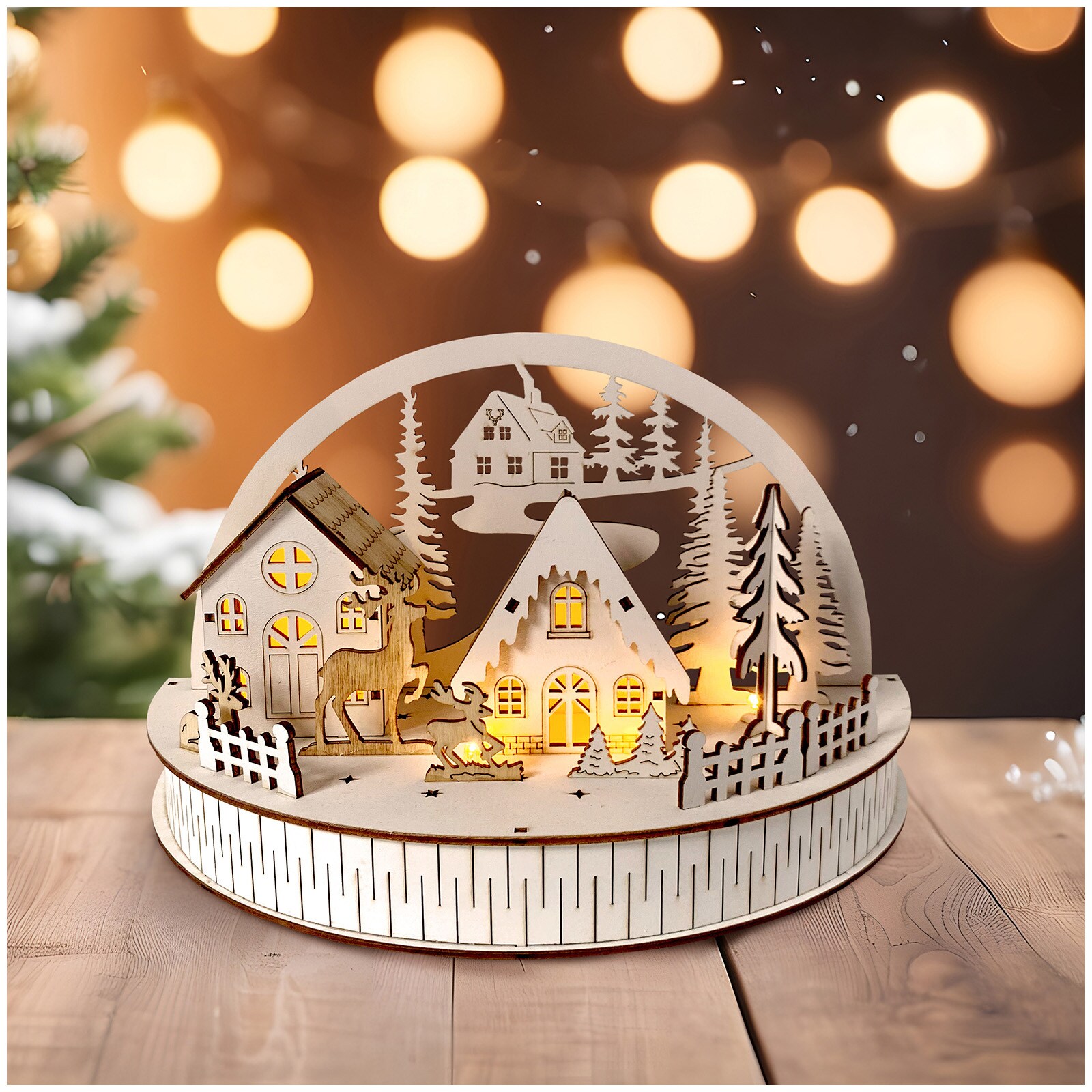 HTI-Living LED Dekobogen Winterdorf und Rehe Weihnachtsdeko mit 5 LEDs | 04255701927750