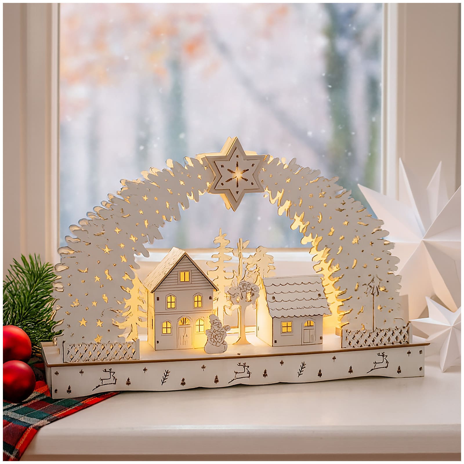 HTI-Living Leuchtbogen in modernem Wei&szlig; Weihnachtsdorf - Bild 1