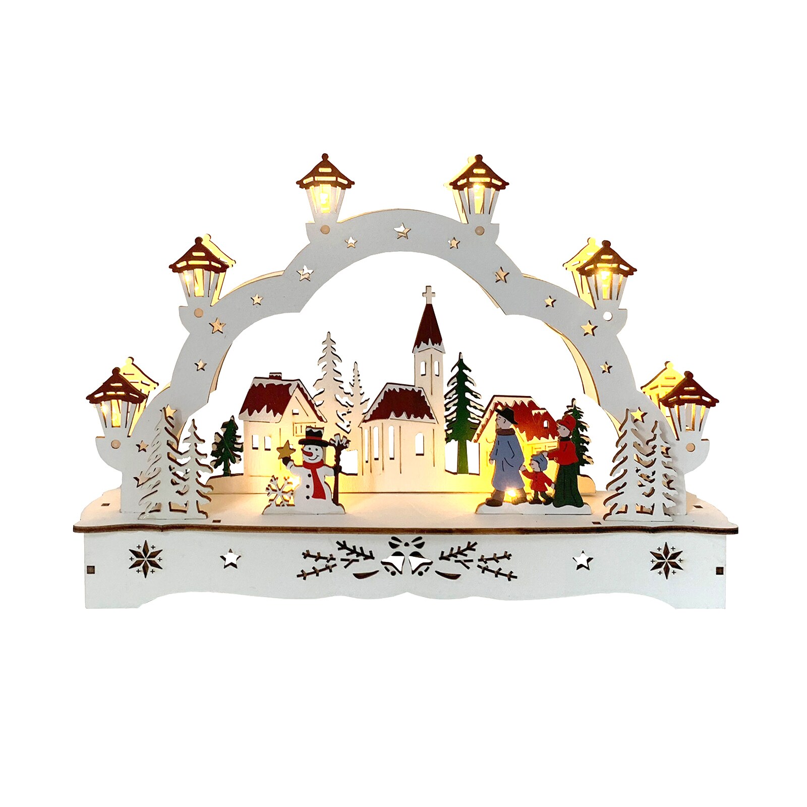 HTI-Living Lichterbogen in modernem Weiß Weihnachtsdorf mit Schneemann | 04255701928009