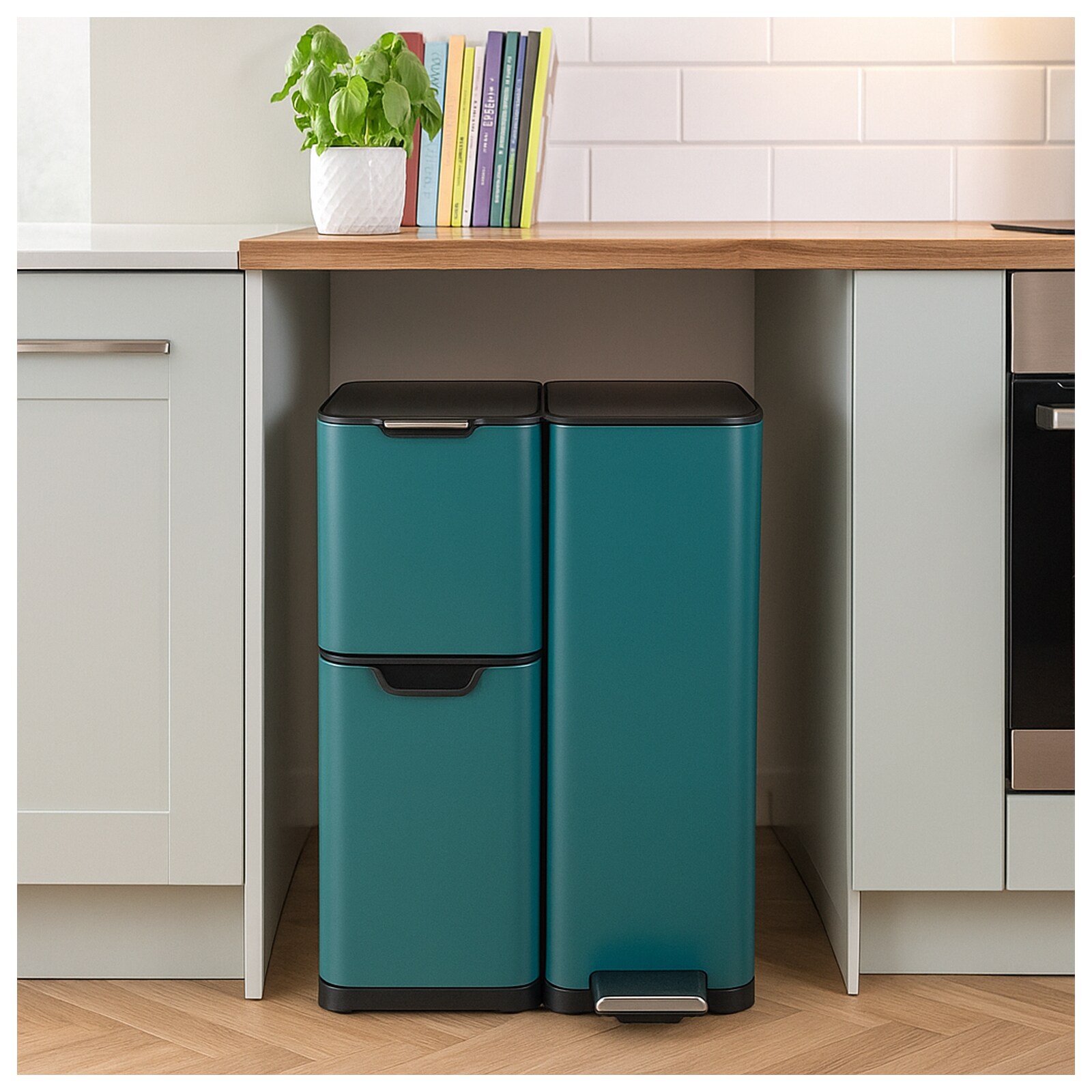 HTI-Living M&uuml;lleimer Edelstahl mit 3 Beh&auml;ltern - Bild 1