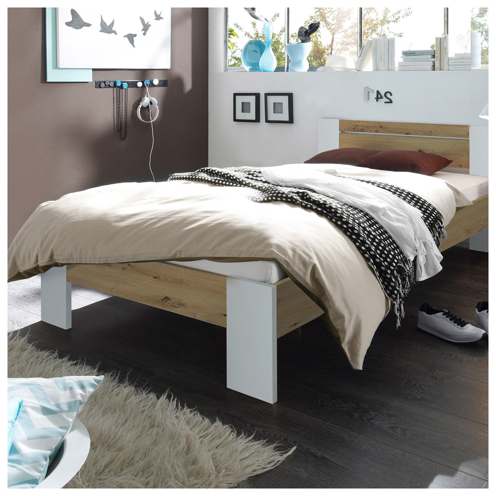 HTI-Living Futonbett 140 x 200 cm Weiß/Artisaneiche