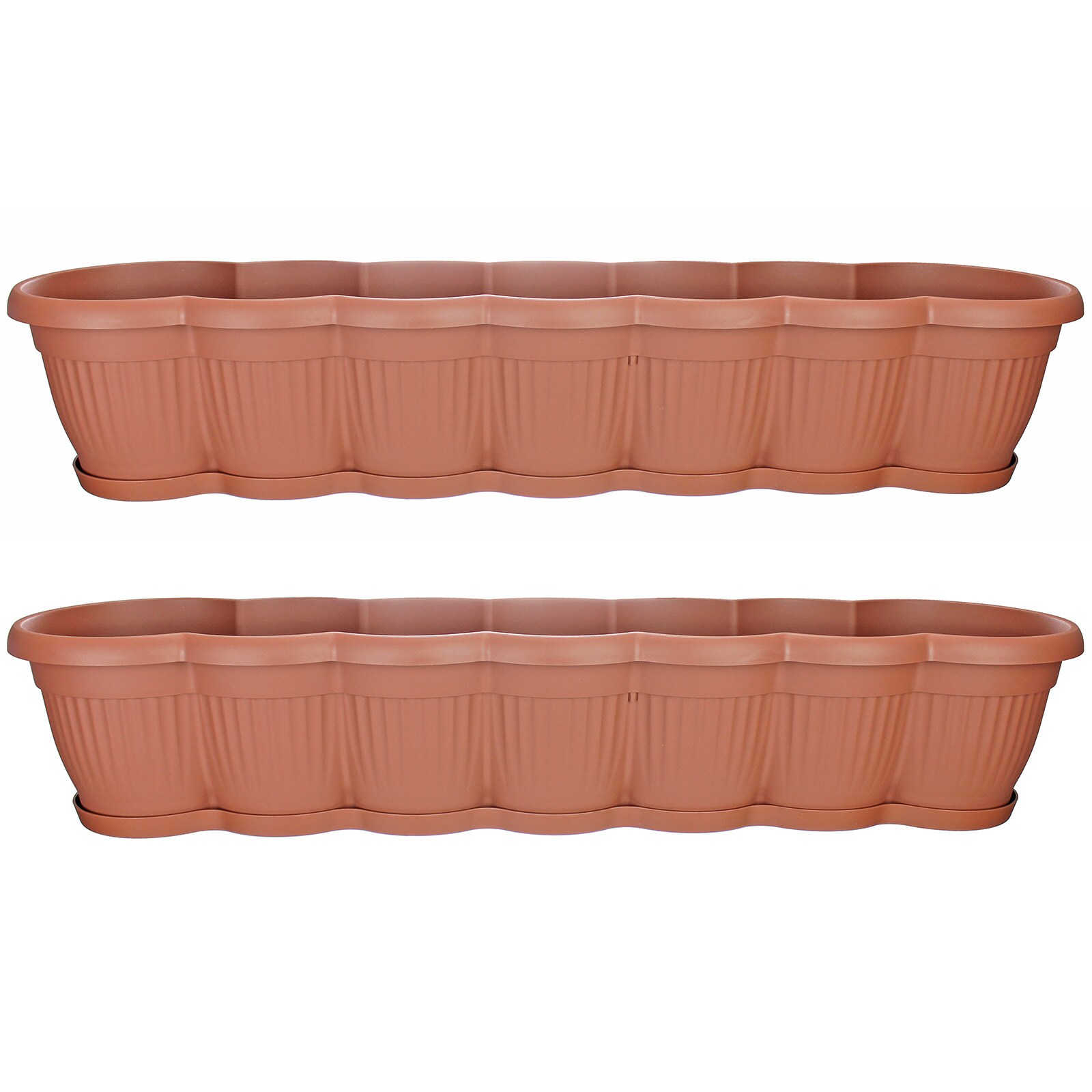 HTI-Living Blumenkasten mit Untersetzer 80 cm 2er Set Terracotta - Bild 1