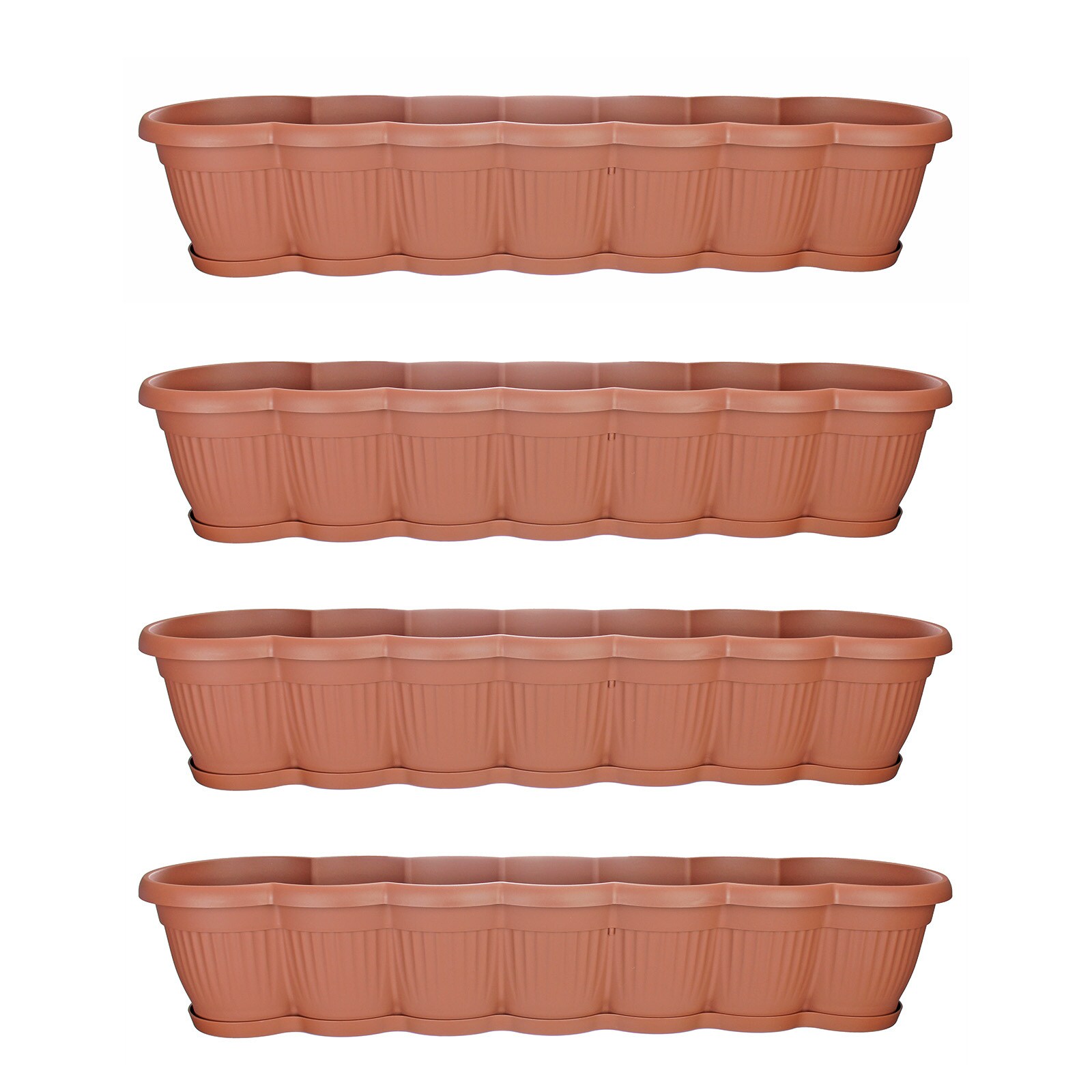 HTI-Living Blumenkasten mit Untersetzer 80 cm 4er Set Terracotta | 04255701930866