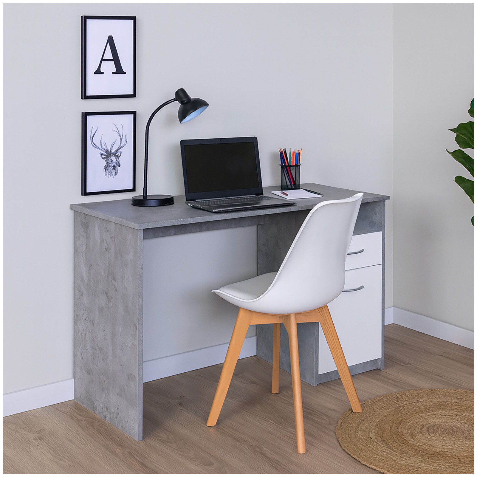 HTI-Living Schreibtisch 120 x 76 cm Beton Weiß