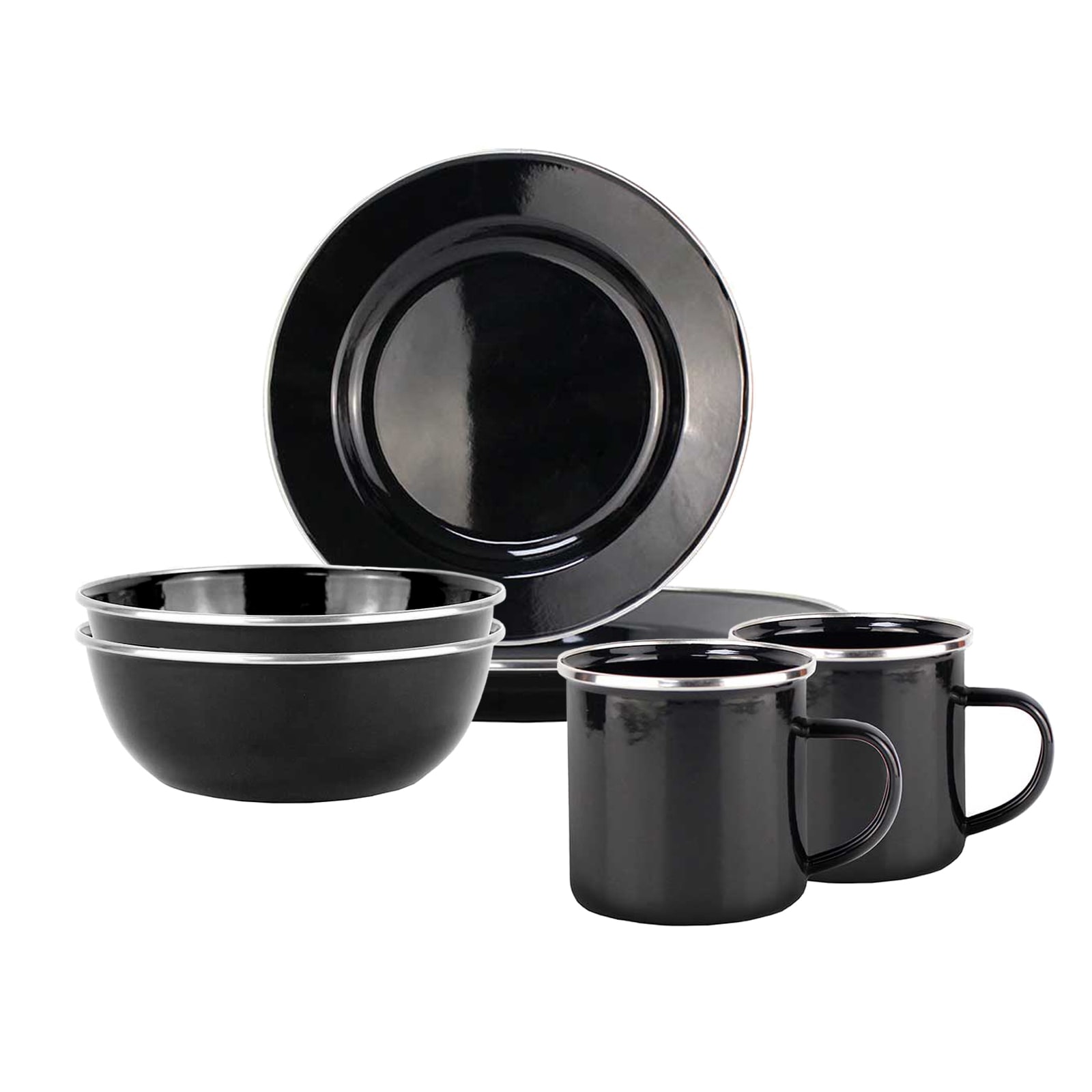 Michelino Campinggeschirr f&uuml;r 2 Personen Schwarz Emaille - Bild 1