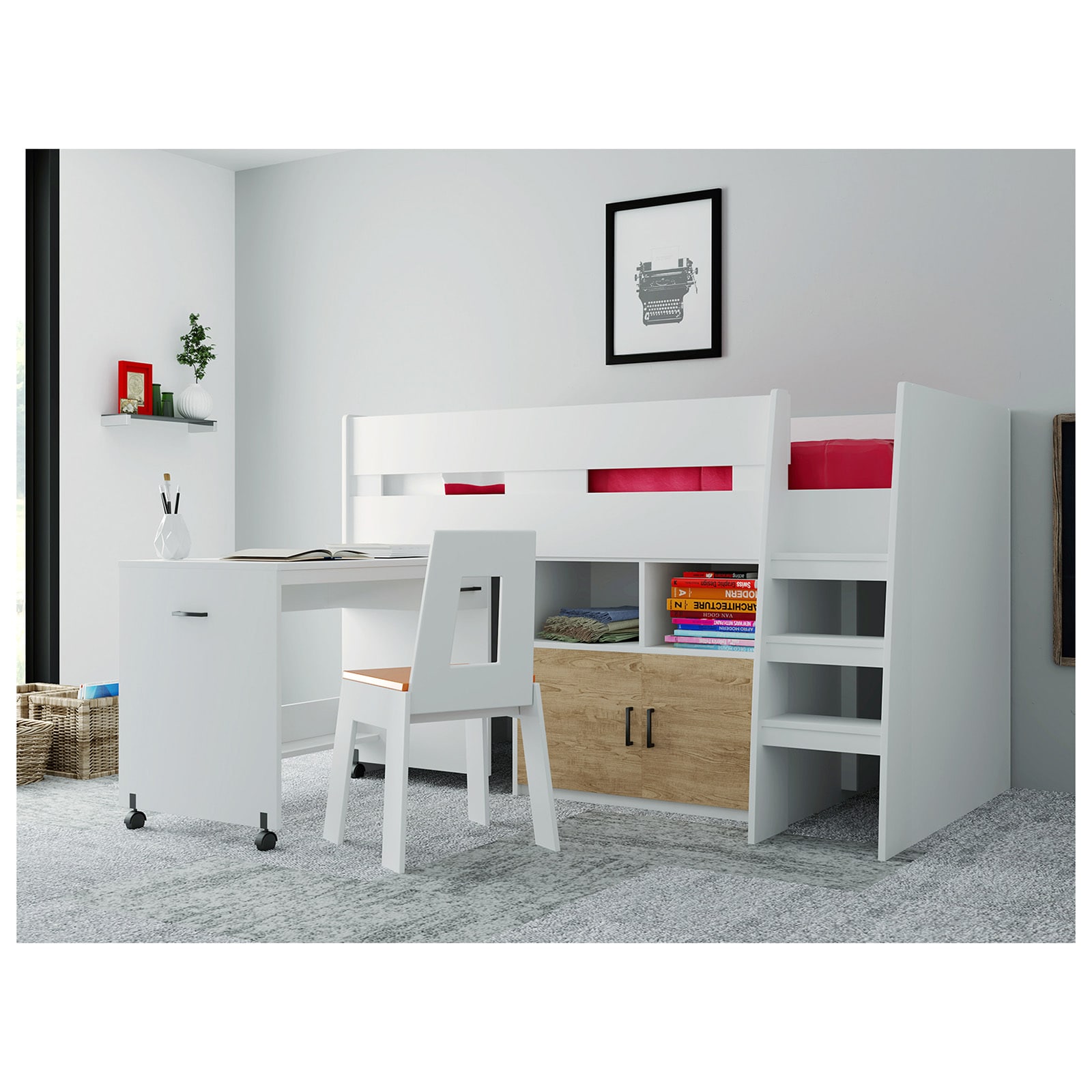 HTI-Living Bett 90x200 cm Hochbett mit Schreibtisch - Bild 1