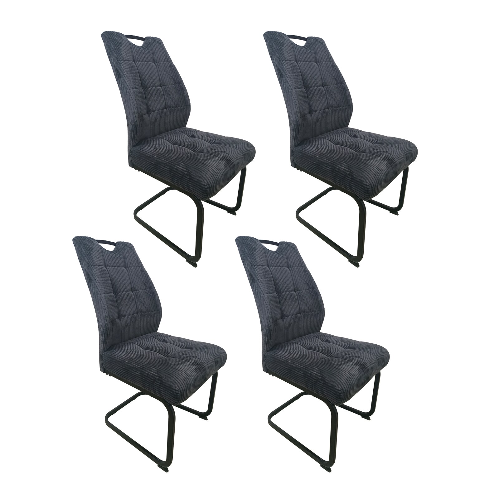 HTI-Living Schwingstuhl Marek Cord Dunkelgrau 4er-Set