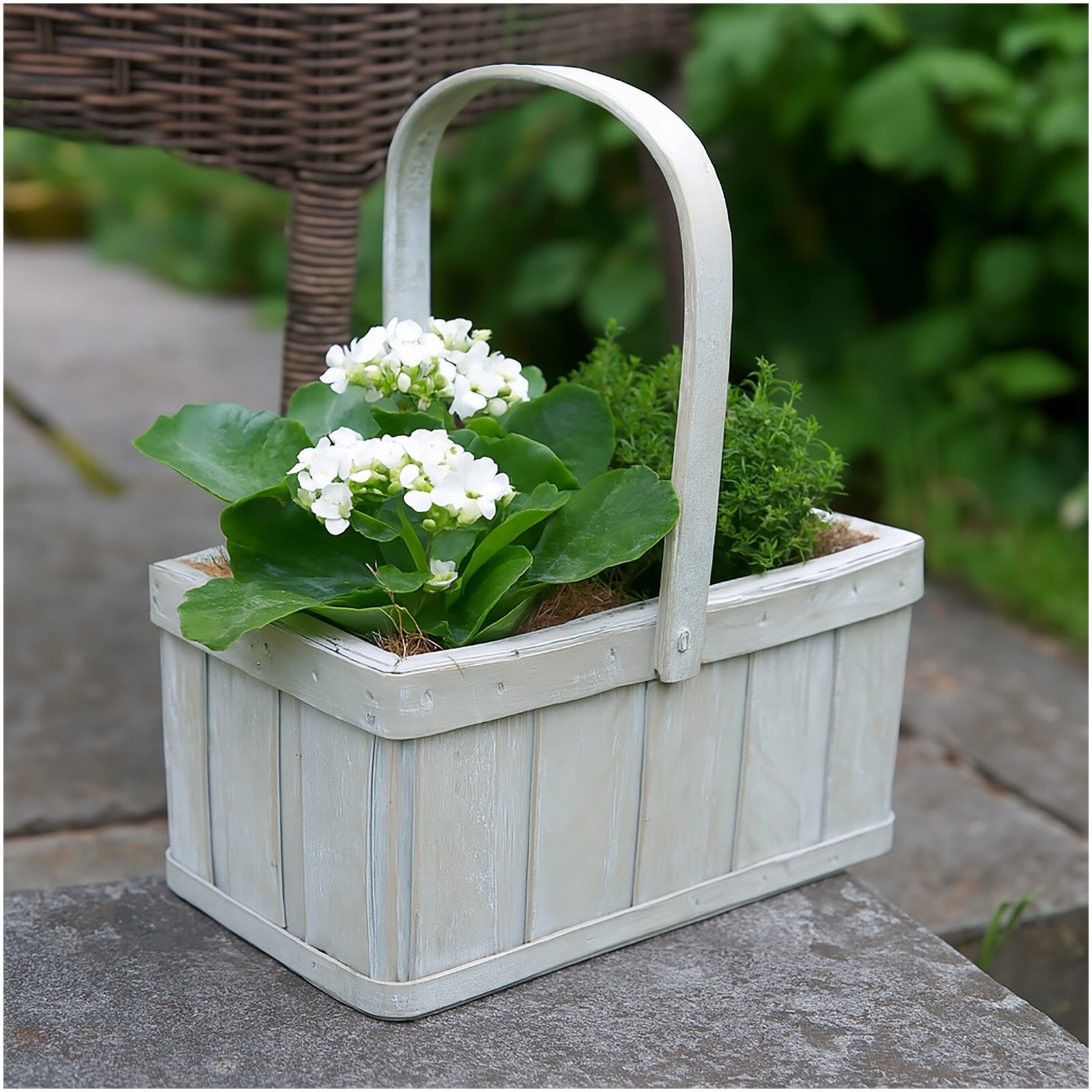 HTI-Living Pflanzkorb Wei&szlig; mit Henkel - Bild 1