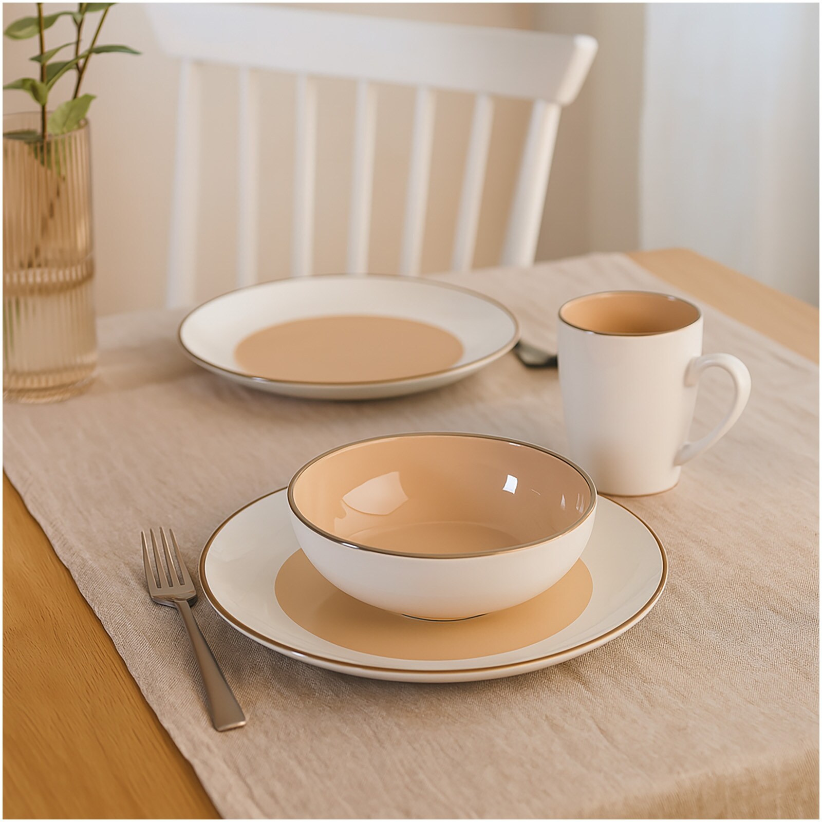 neuetischkultur Kombiservice 16-teilig Metallicrand Cremeweiß Hellbraun | 04255701938299