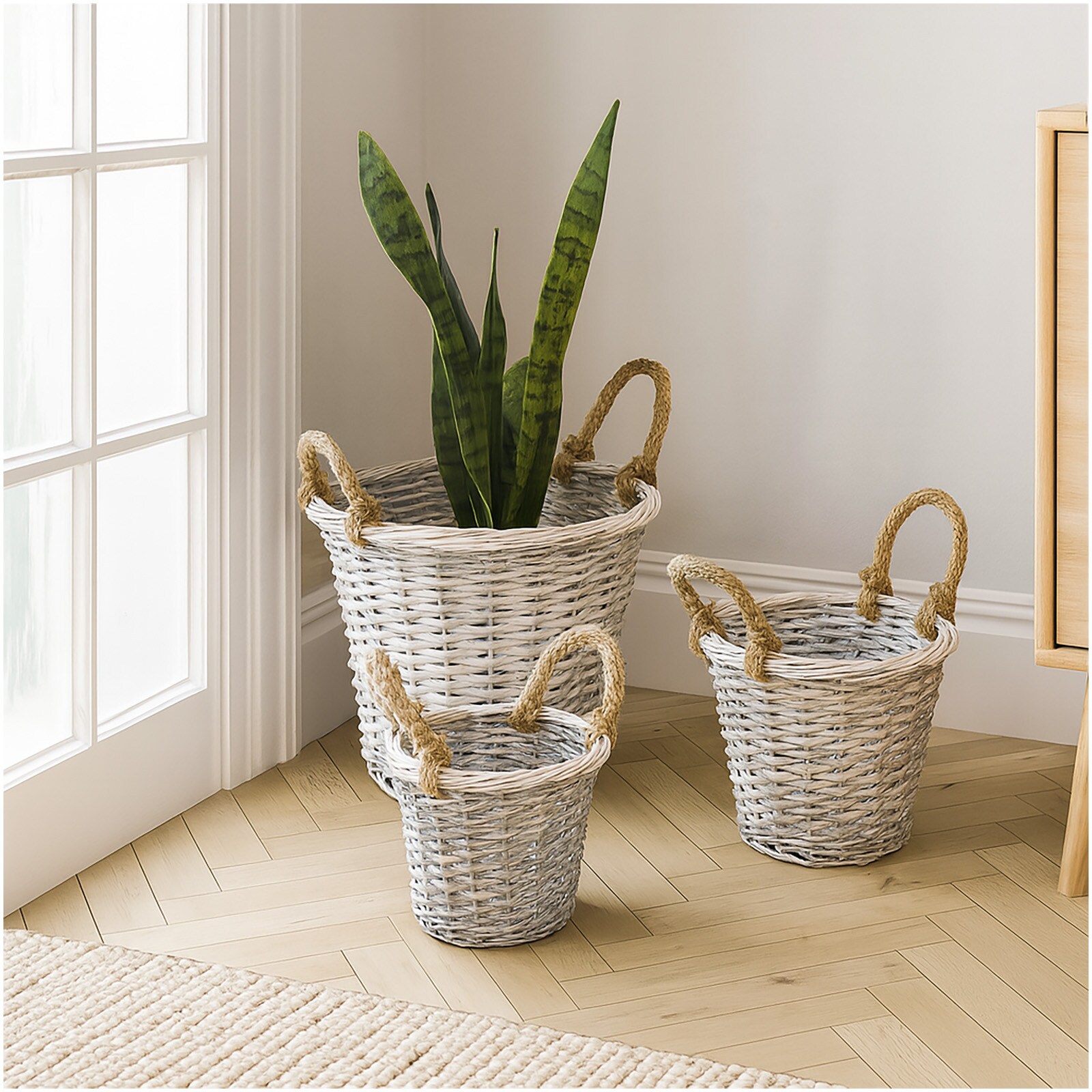 HTI-Living 3er Set Pflanzkörbe aus Weide mit Juteseil rustikale Deko | 04255701938367