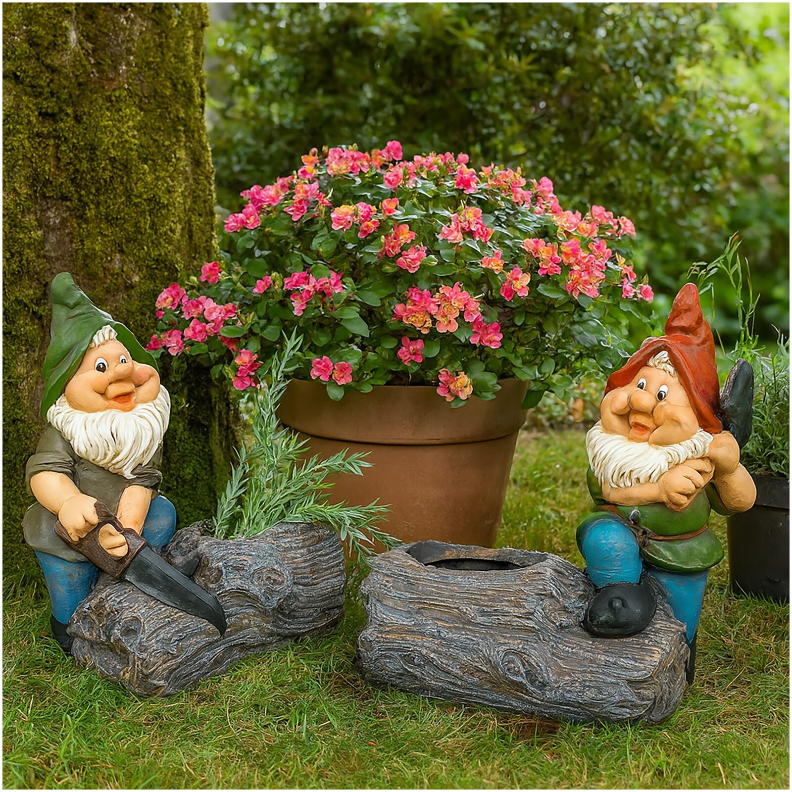 formano Gartenfigur Zwerg mit Pflanztopf 2er Set - Bild 1