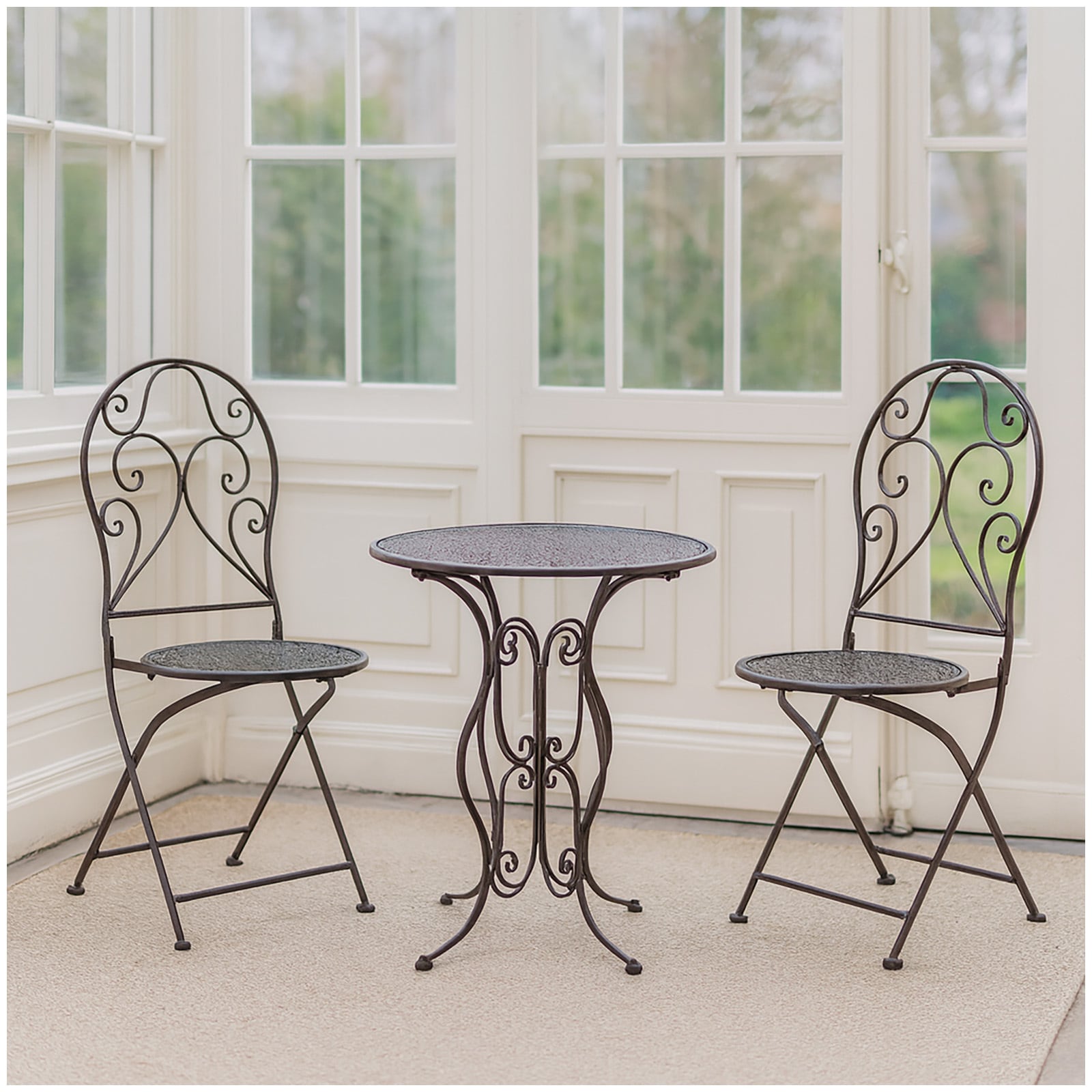 HTI-Living Bistroset aus Metall 3-teilig, detailreich verzier Klapptisch &Oslash; 60 cm und 2 Klappst&uuml;hle - Bild 1