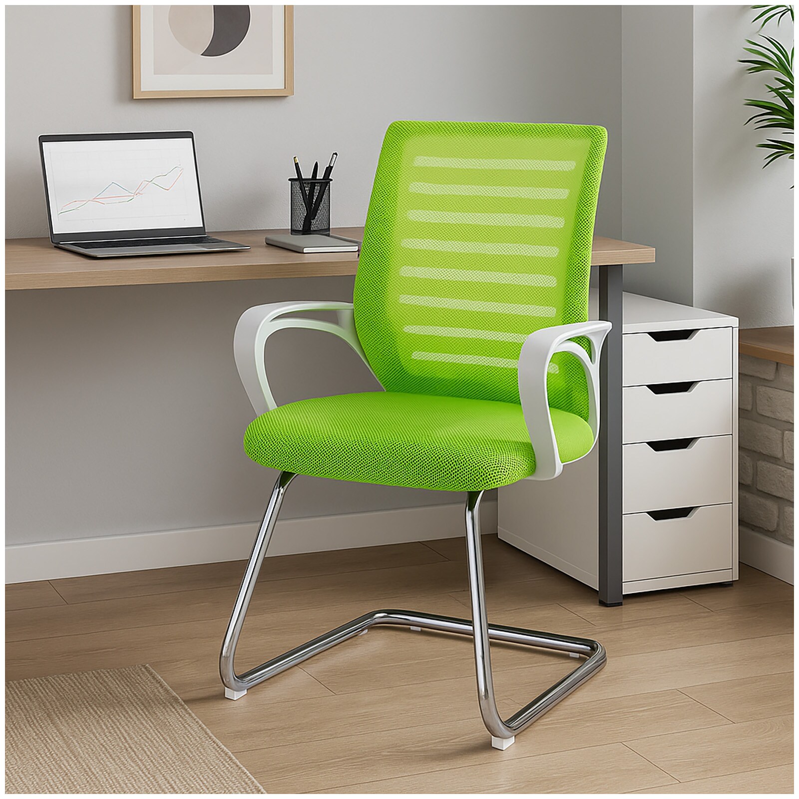 HTI-Living Ergonomischer Konferenzstuhl in Grün mit Netzrücken und Freischwingergestell | 04255701939432