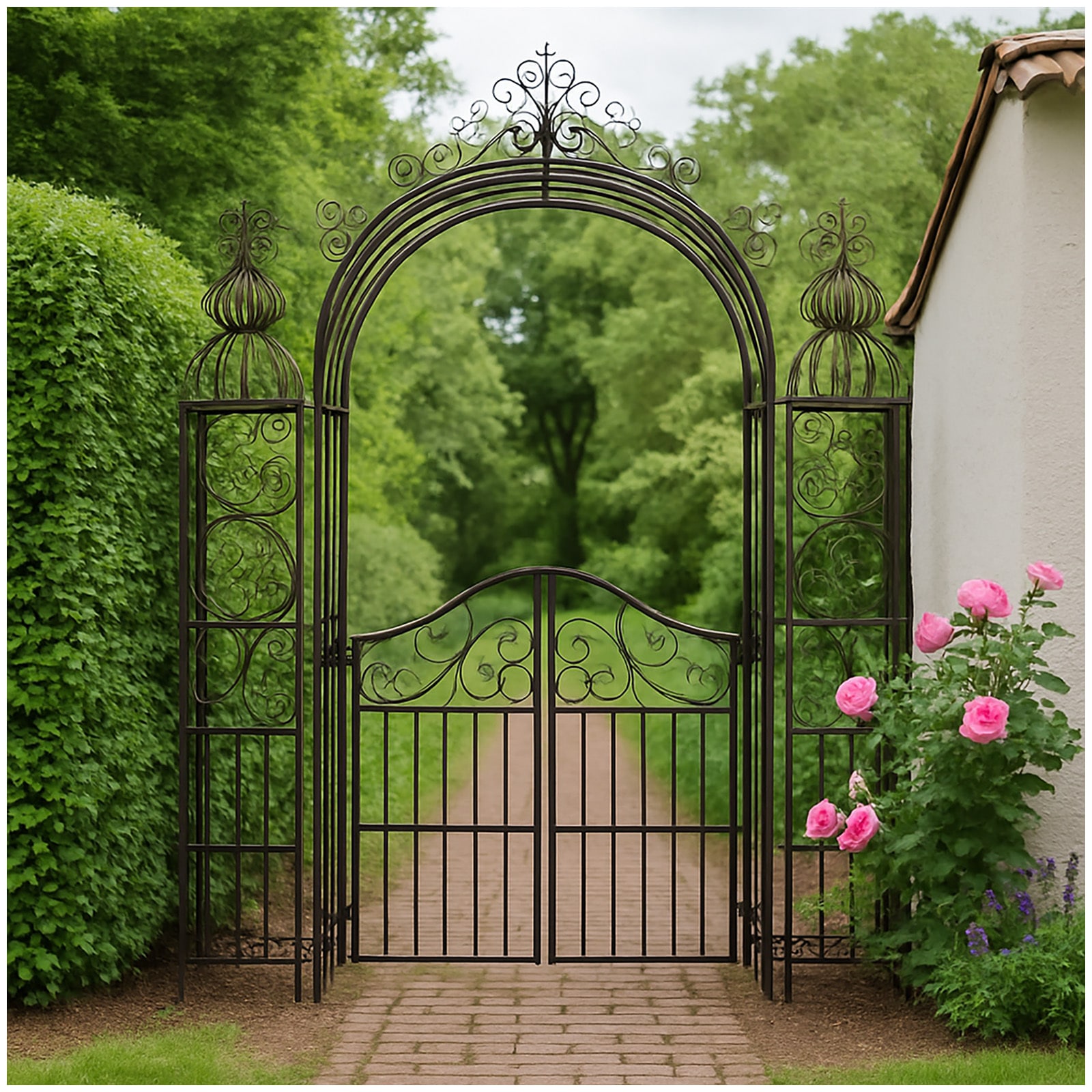 HTI-Living Torbogen aus Metall mit T&uuml;r stilvolle Gartenarchitektur f&uuml;r Kletterpflanzen - Bild 1