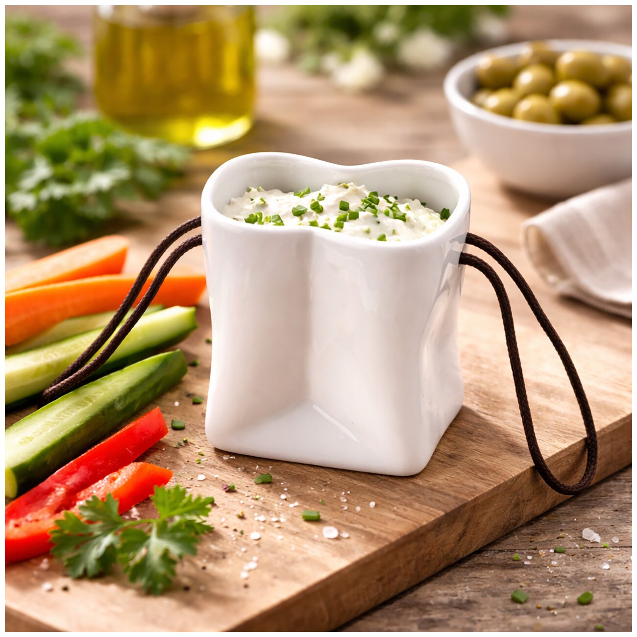 neuetischkultur Servierschale T&uuml;tenform Keramik Dipschale Tasche Design mit Trageriemen - Bild 1