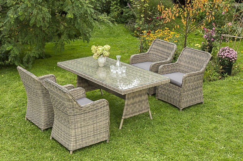 Merxx Gartenmöbel Set 9tlg. Sitzgruppe Garnitur Riviera 4xSessel Tisch 180x90 cm