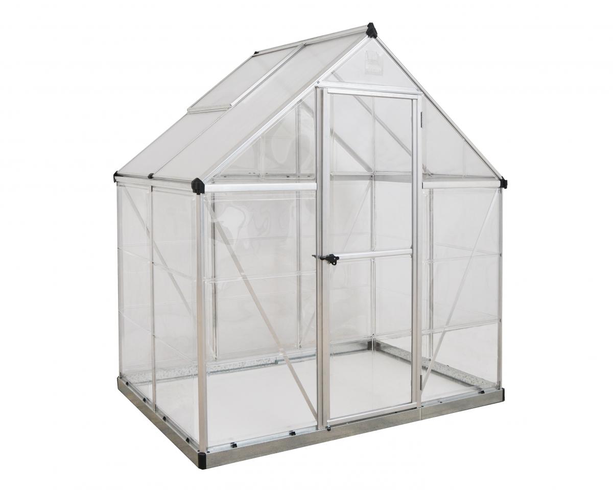 Palram Gew&auml;chshaus Hybrid Silver + 4x Schwerlastregal und Gew&auml;chshaus-Clips in cm 126x185x208 (LxBxH) - Bild 1