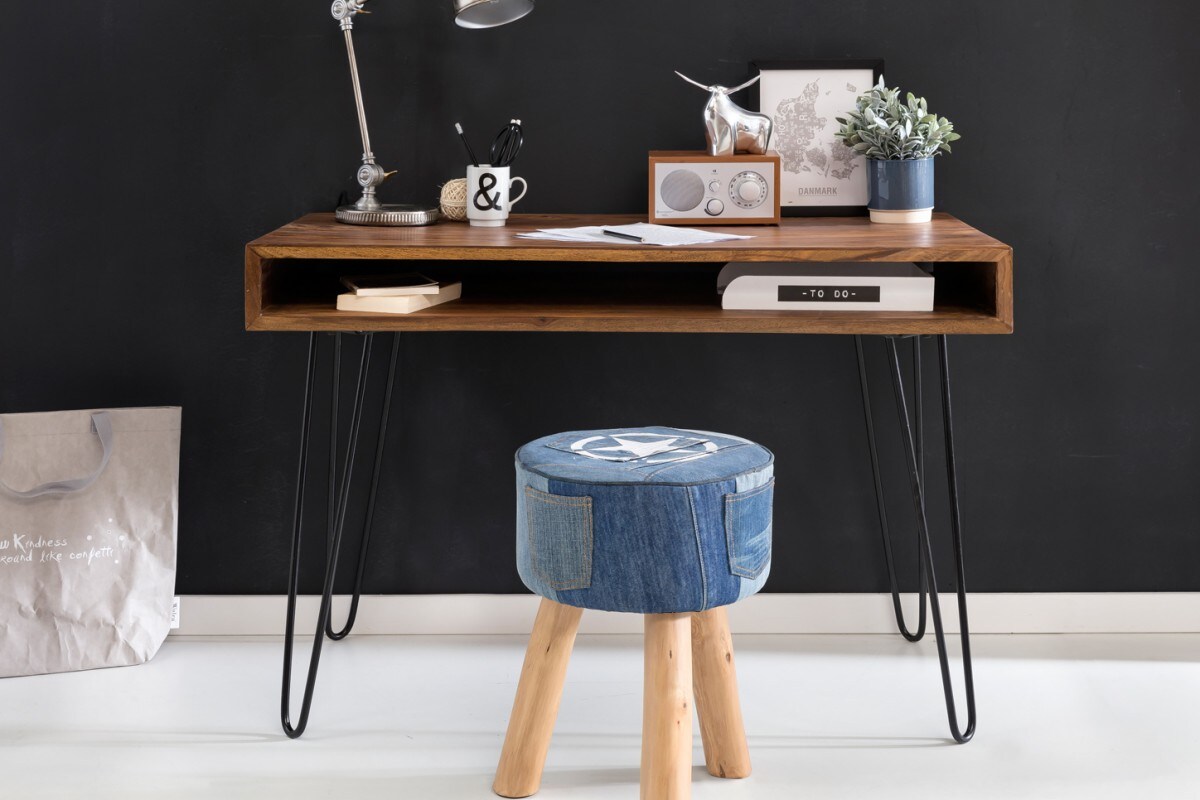 WOHNLING Schreibtisch BAGLI Massivholz Braun 110 x 60 x 76 cm