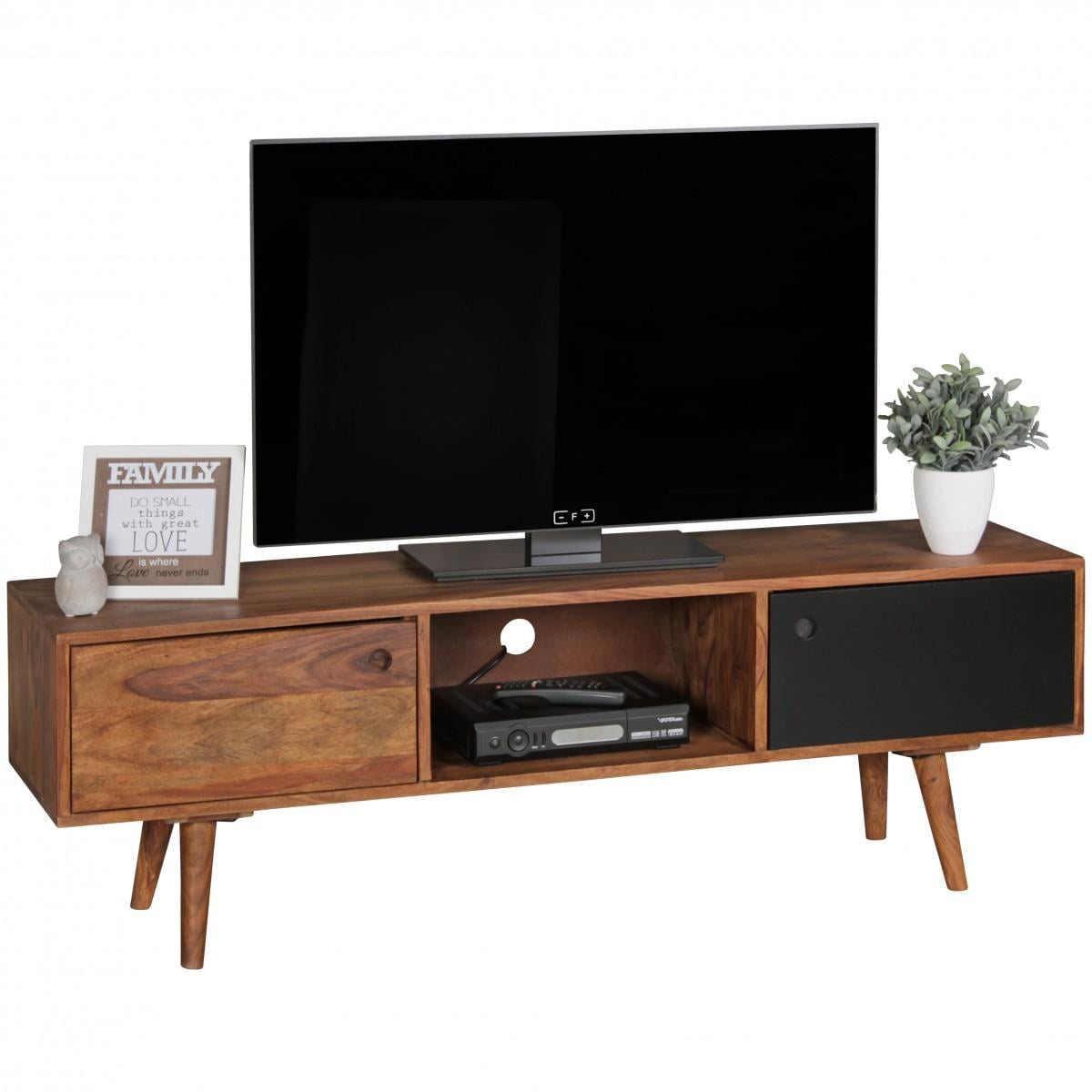 WOHNLING TV Lowboard REPA Massiv-Holz Sheesham Braun/Schwarz