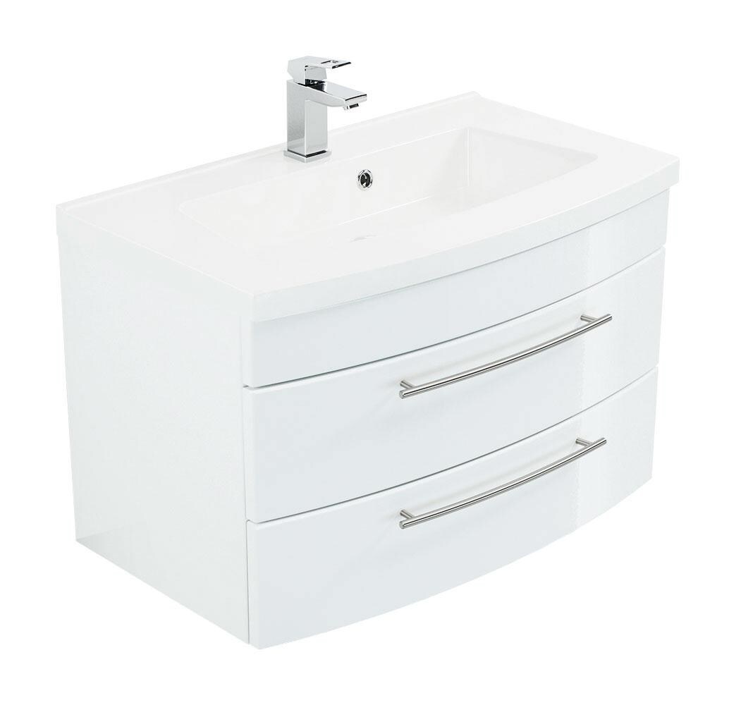 Posseik Badm&ouml;bel Waschtisch Luna 80 mit runder Front weiss hochglanz - Bild 1