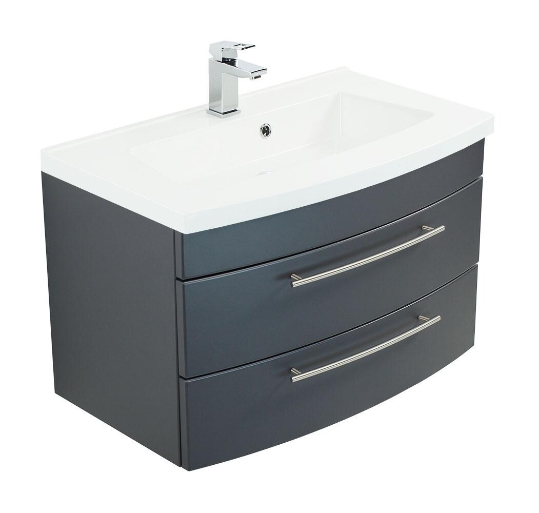 Posseik Badmöbel Waschtisch Luna 80 mit runder Front anthrazit seidenglanz | 04251461514490