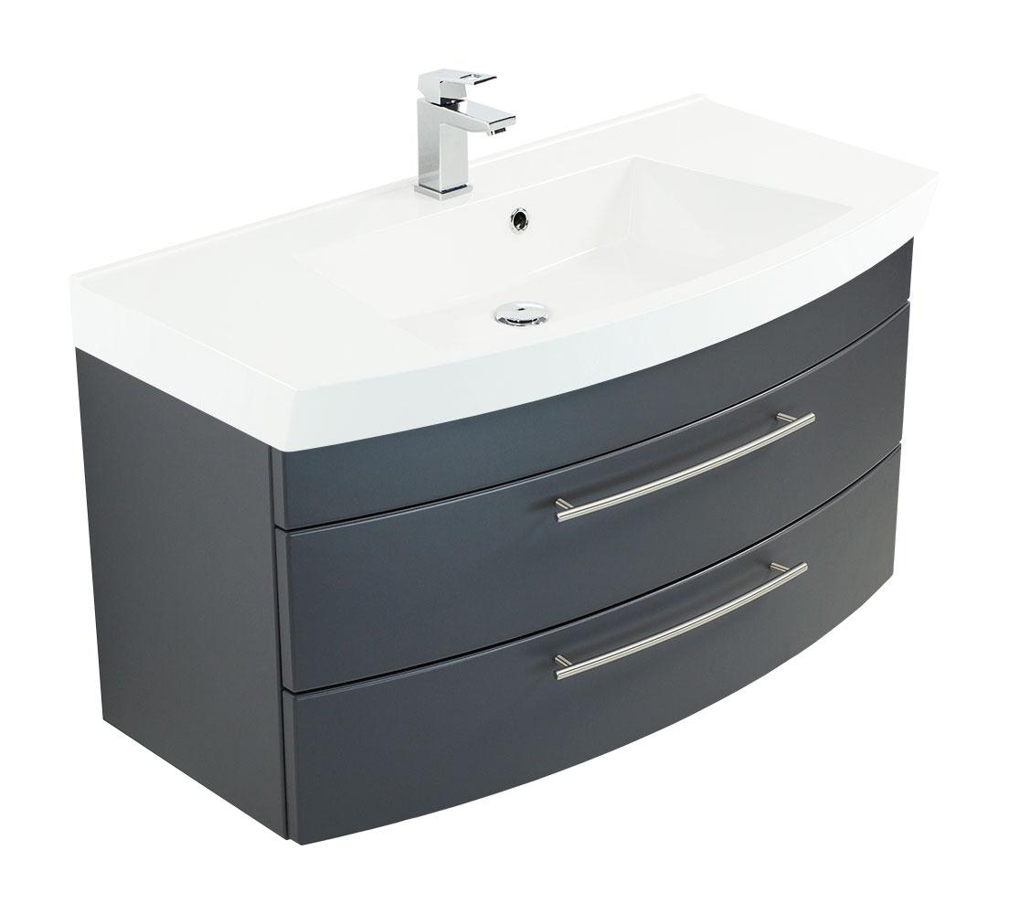 Posseik Badm&ouml;bel Waschtisch Luna 100 mit runder Front anthrazit seidenglanz - Bild 1
