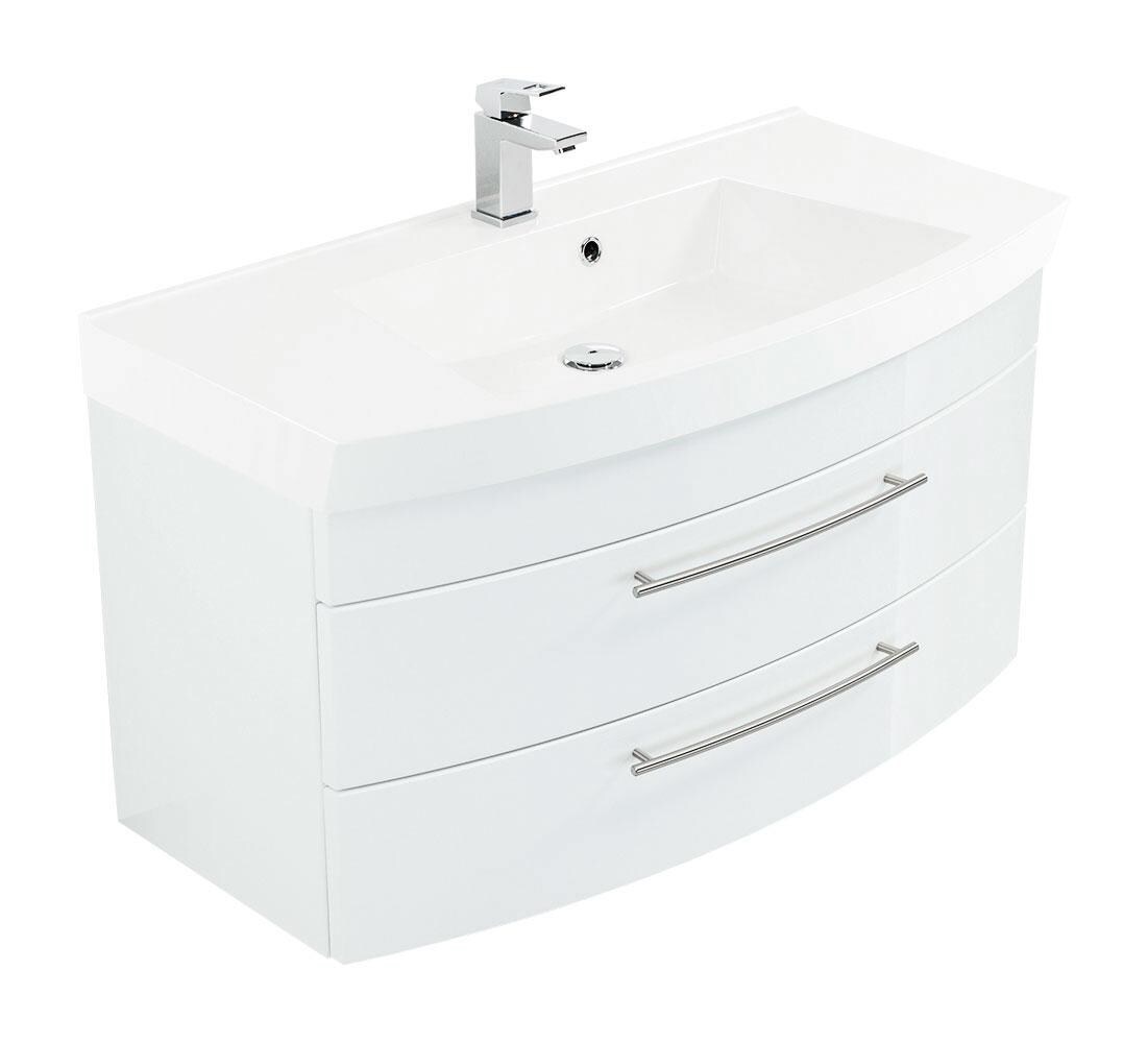 Posseik Badm&ouml;bel Waschtisch Luna 100 mit runder Front weiss hochglanz - Bild 1