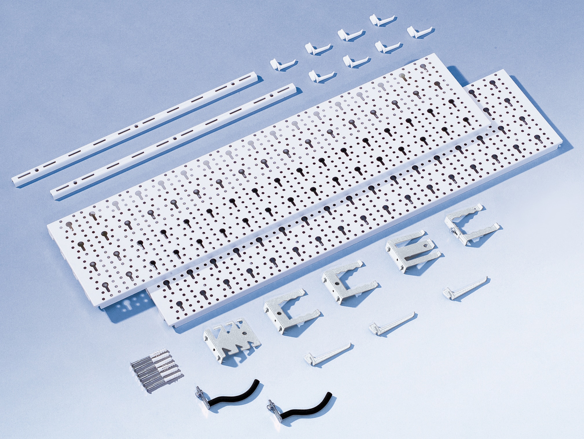 Element System Werkzeug-Aufh&auml;ngeset 28tlg. wei&szlig;-silber Lochwand Werkstattordnung Regal-System - Bild 1