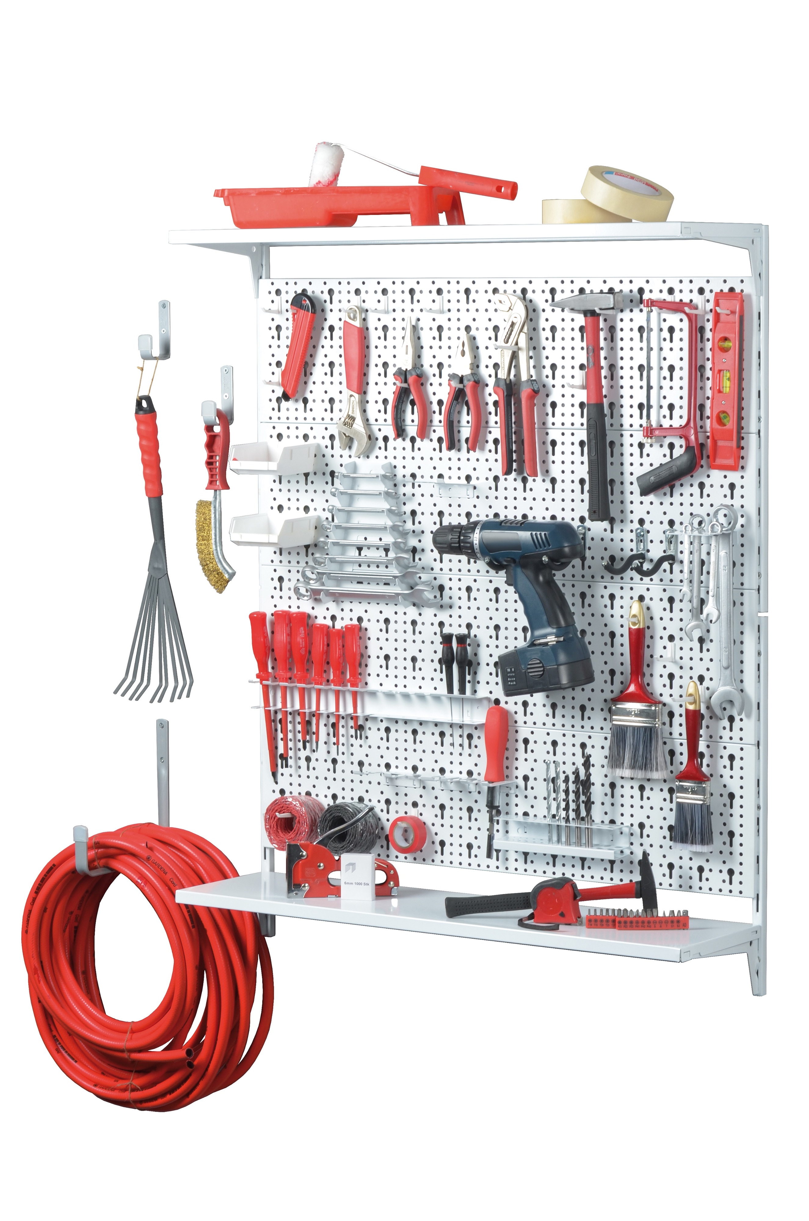 Element System Werkzeugwand mit Abstellregal 72tlg. wei&szlig; Lochwand Werkstattordnung - Bild 1