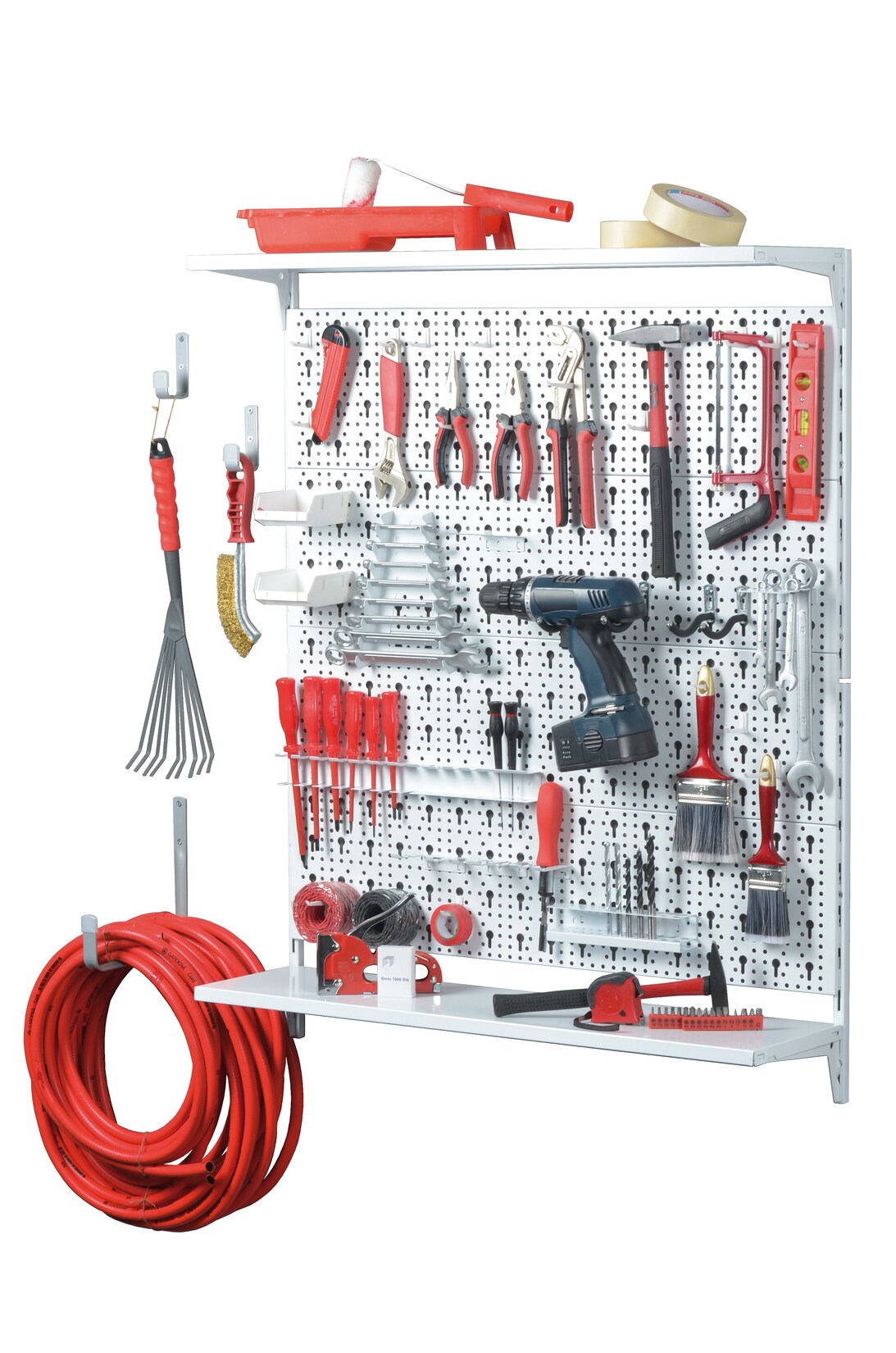 Element System Werkzeugwand mit Abstellregal 72tlg. weiß Lochwand Werkstattordnung | 04006676125661