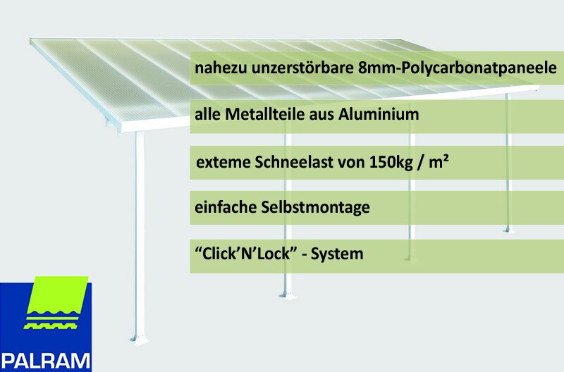 Palram Canopia Feria Terrassen&uuml;berdachung wei&szlig; 730x295x260-305 in cm (LxBxH) - Bild 1