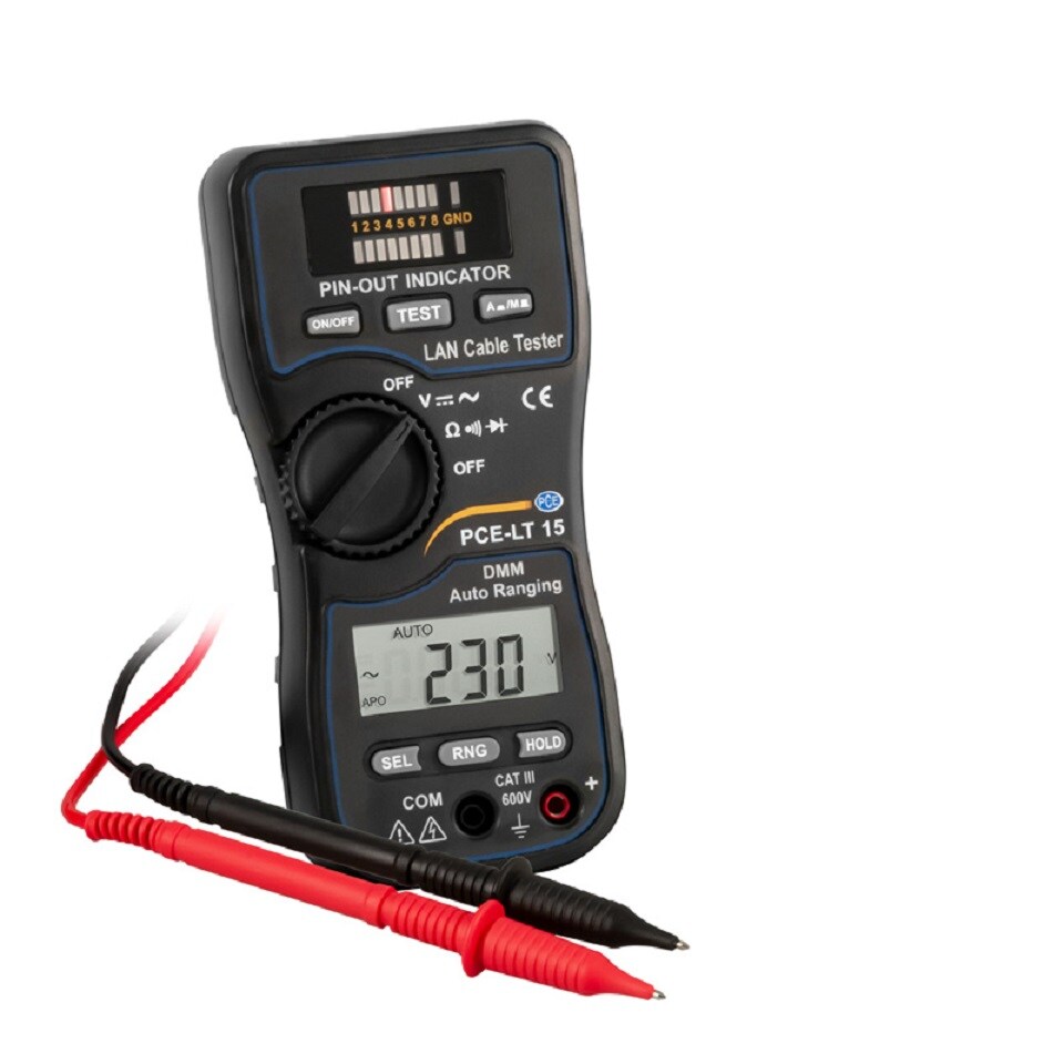 PCE LAN Tester PCE-LT 15 Digitalmultimeter &Uuml;berpr&uuml;fung von Netzwerkkabeln LCD - Bild 1