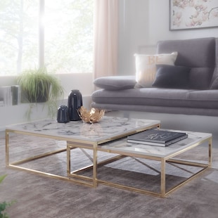 WOHNLING Design Couchtisch 2er Set Weiß flach - Bild 1