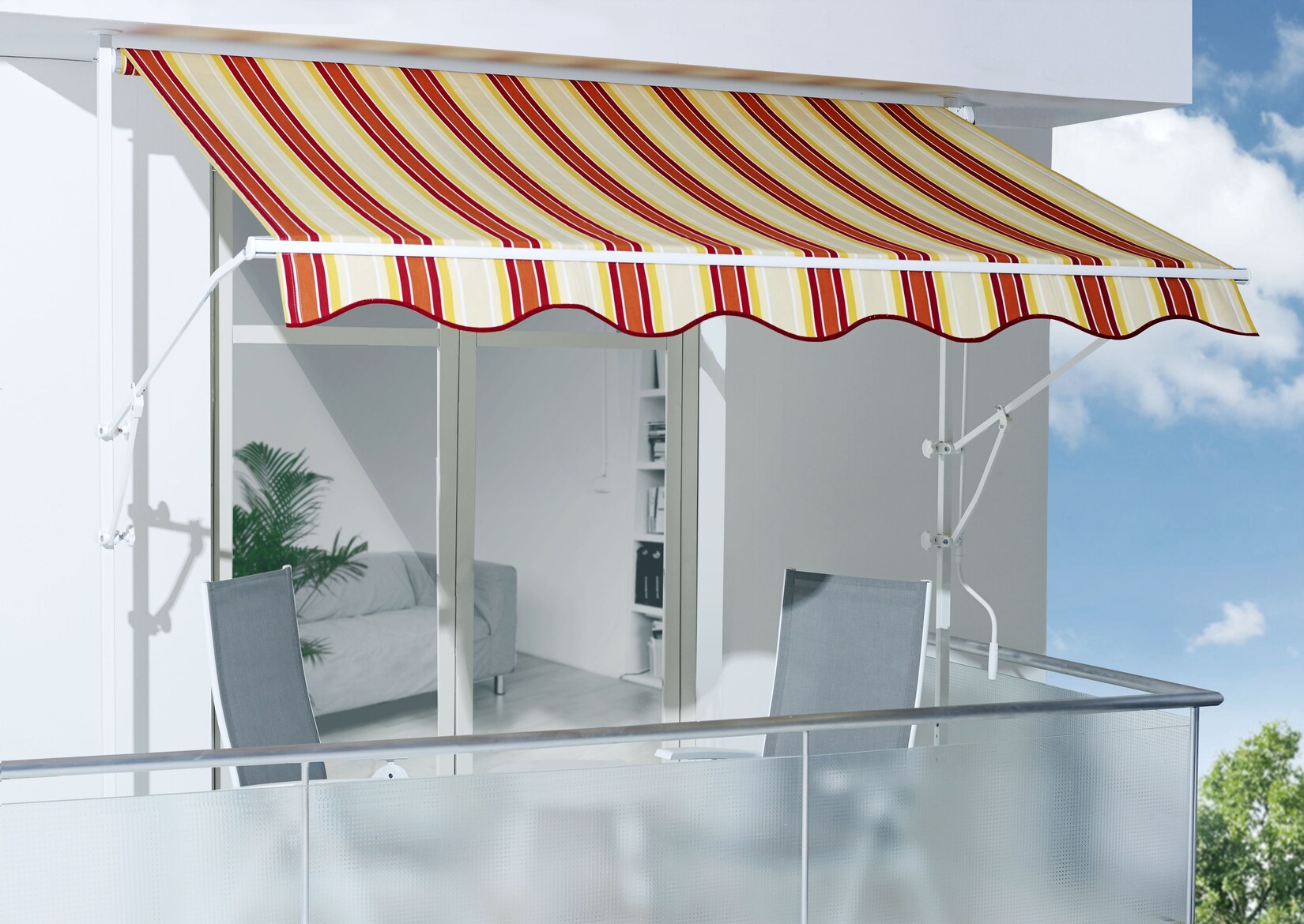 Spettmann Fallarmmarkisen Gestell silber, 300×160 cm Dessin 5996 gelb/rot | 04014922703051