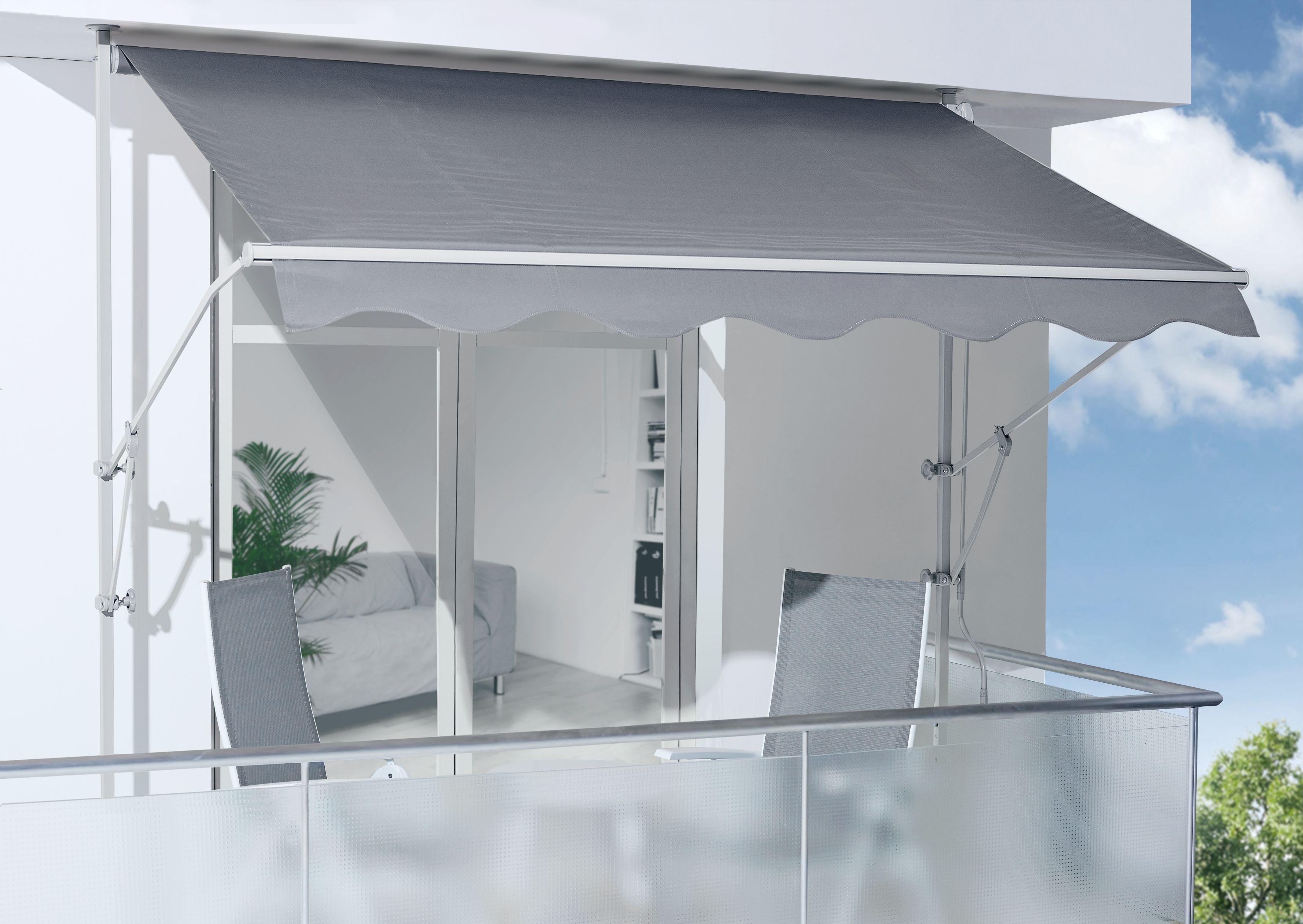 Spettmann Fallarmmarkisen Gestell silber, 250x160 cm Dessin 2327 uni grau - Bild 1