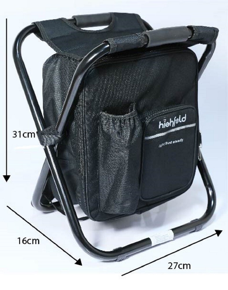 highfeld&reg; Sitzrucksack Ansitzrucksack mit Hocker black Campinghocker Angelhocker Falthocker - Bild 1