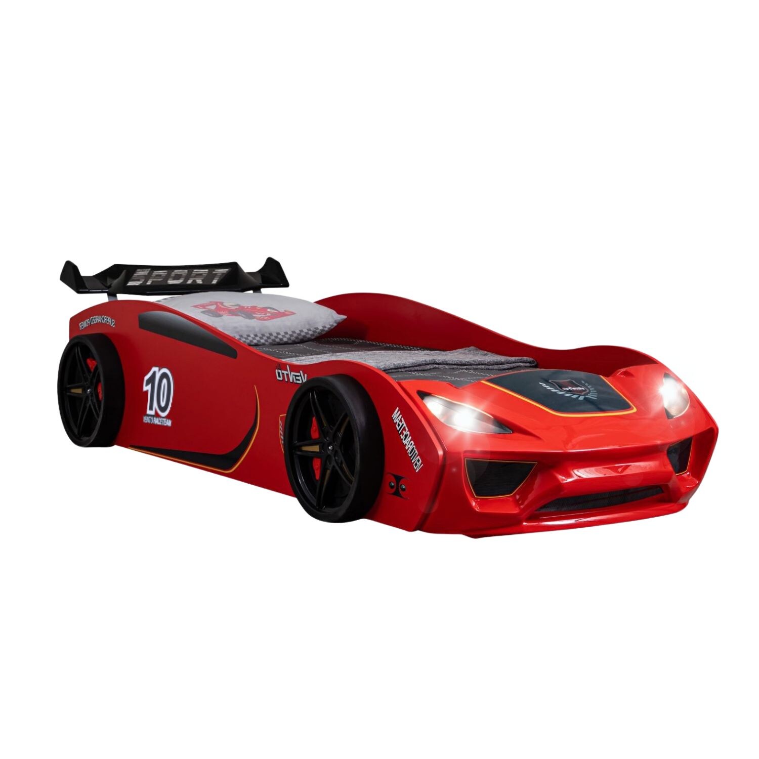 TRAUMMÖBEL Autobett TURBO V2 Rot Kinderbett im Rennwagen-Design mit Lattenrost