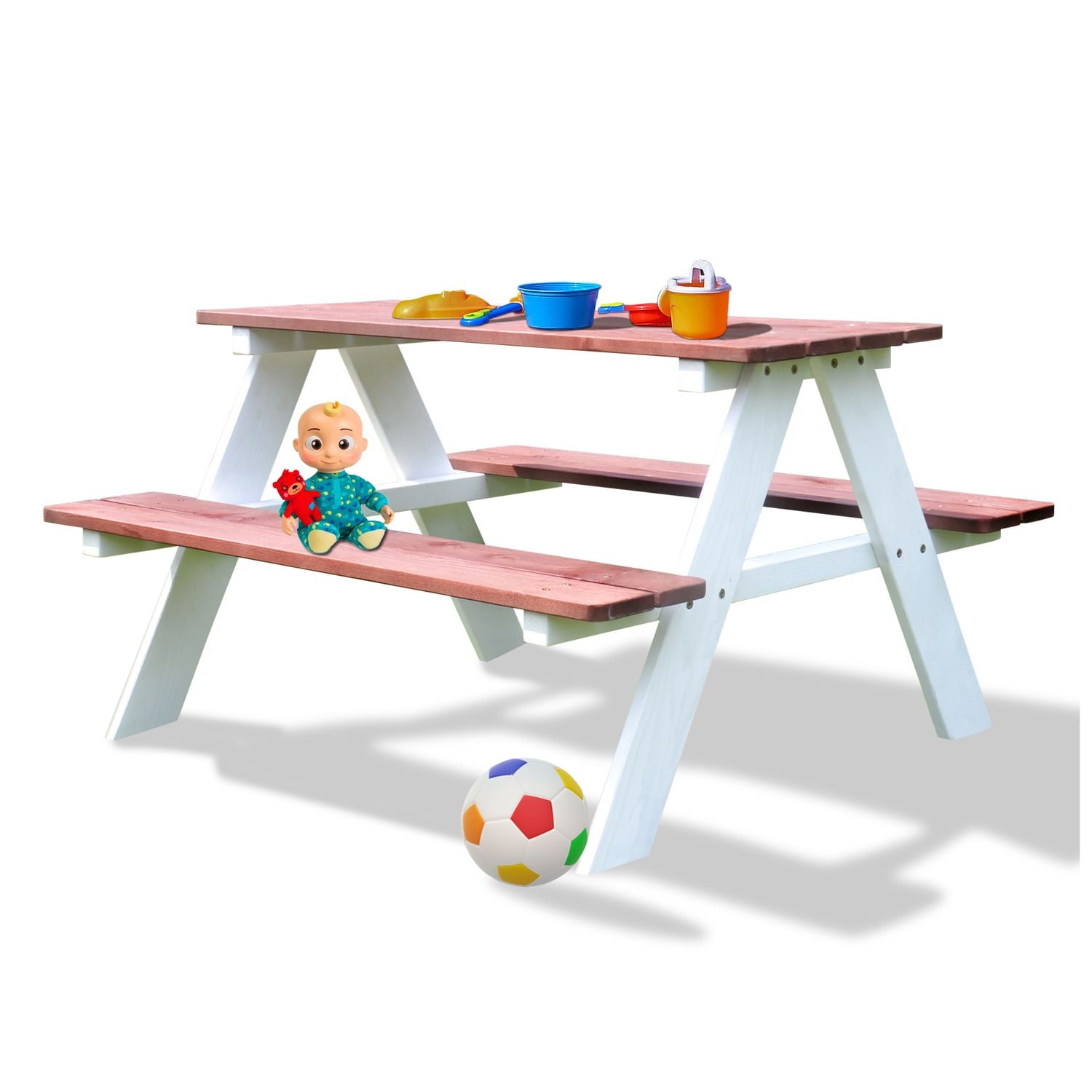 Coemo Picknicktisch Holz Kindersitzgruppe Wei&szlig; / Teak - Bild 1