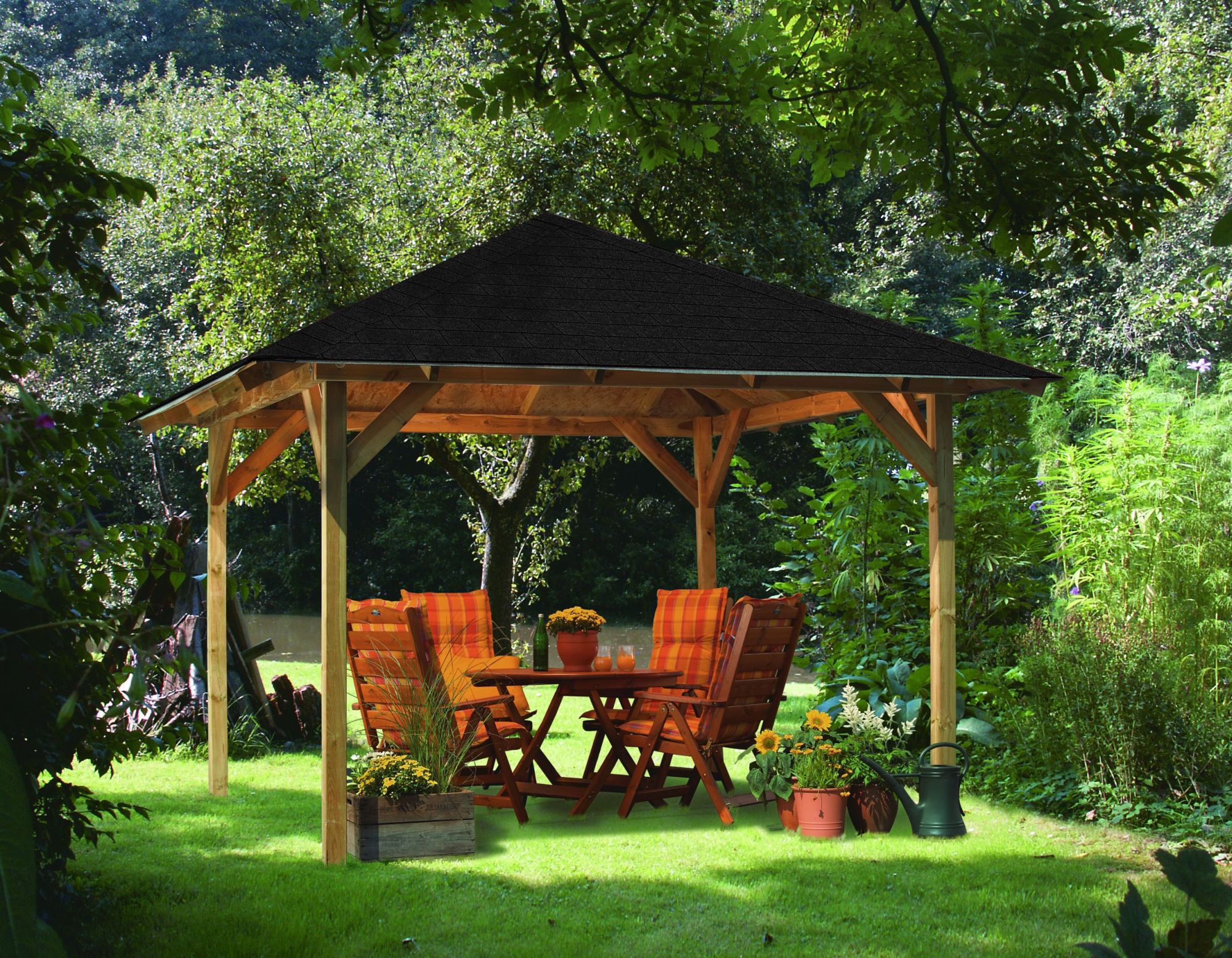 CHILLROI Quadratischer Holzpavillon  289 x 289 cm SET mit Dachschindeln | Gartenpavillon | Terrassen&uuml;berdachung - Bild 1