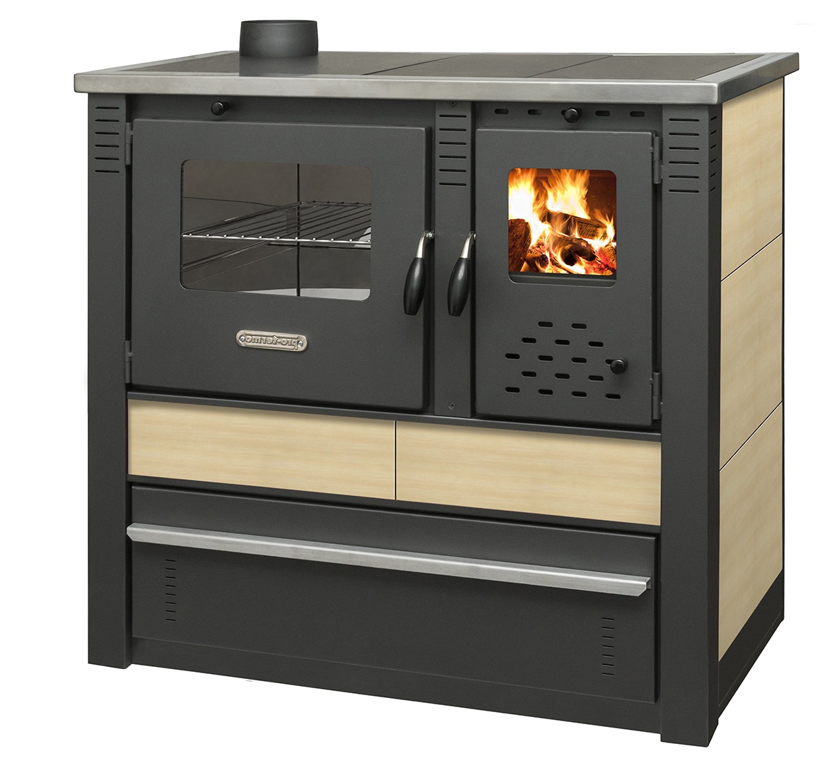 Pro Termo doo K&uuml;chenherd Holzofen PANONIA mit Kacheln creme 10,5 kW Dauerbrandherd linke Version schwarz - Bild 1