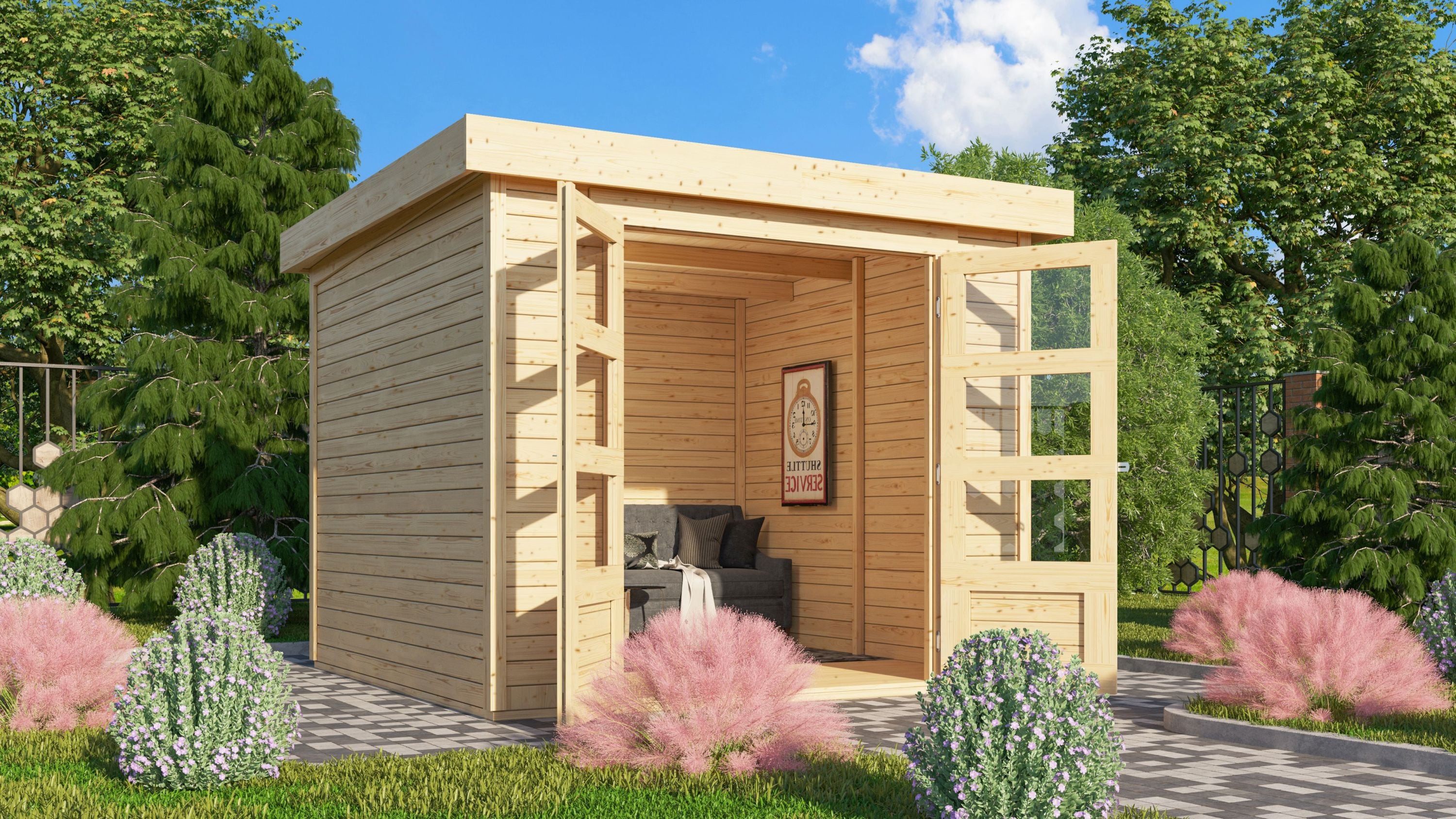 Karibu Gartenhaus "Calabar 4" SET naturbelassen mit Boden und Dachfolie - Bild 1