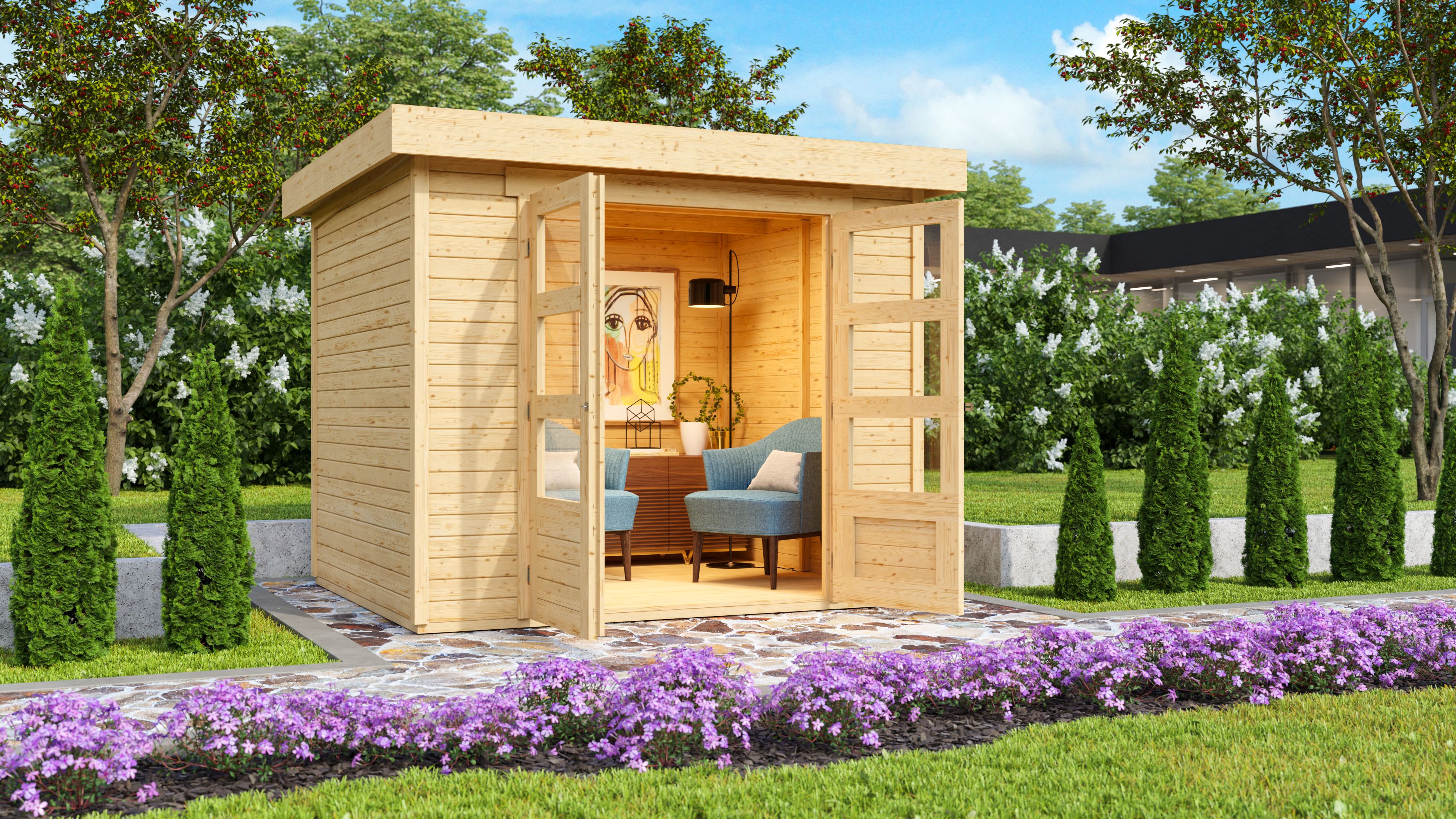 Karibu Gartenhaus "Calabar 3" SET naturbelassen mit Boden und Dachfolie - Bild 1