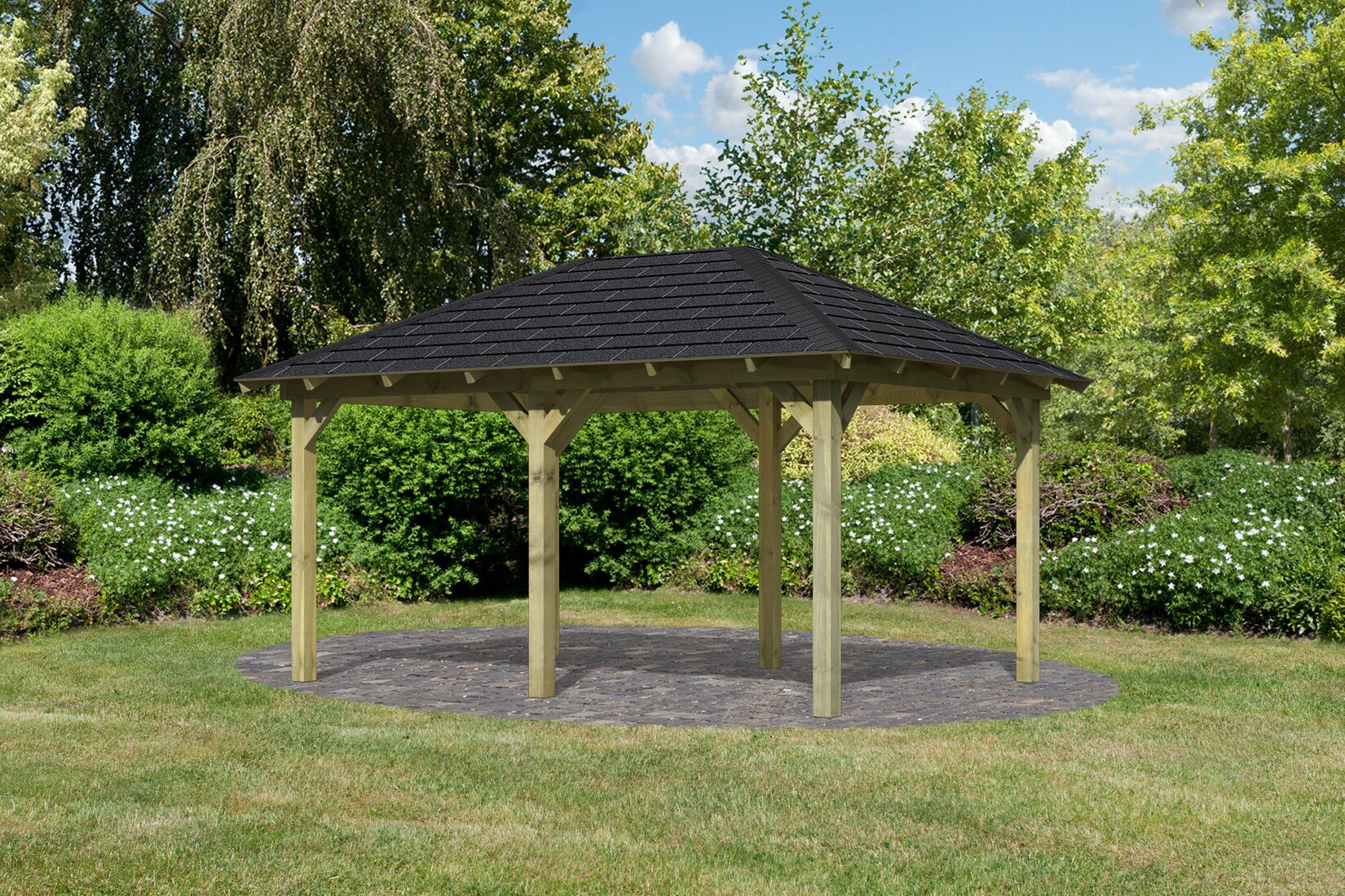 Karibu Pavillon „Jalingo 2“ SET kdi mit Schindeln schwarz | 04010090473925