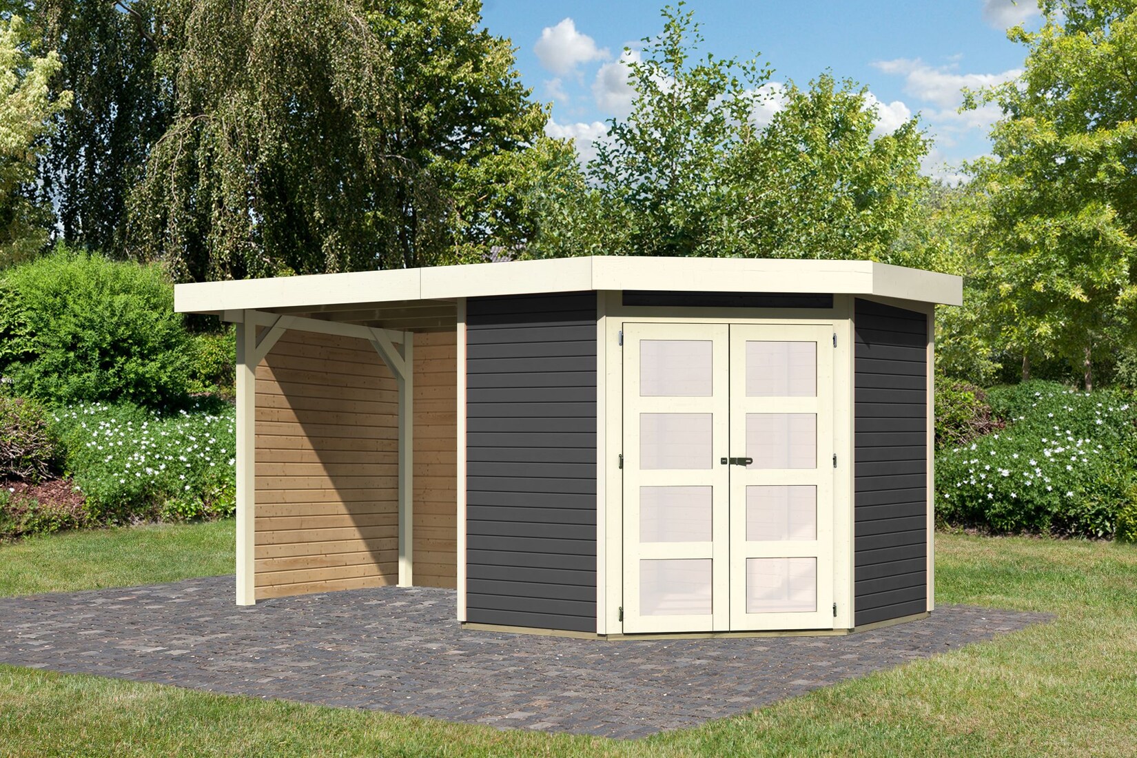Karibu Gartenhaus Taraba 3 Set   Boden, Dachfolie, Anbaudach, Seiten- & Rückwand | 04010090473116